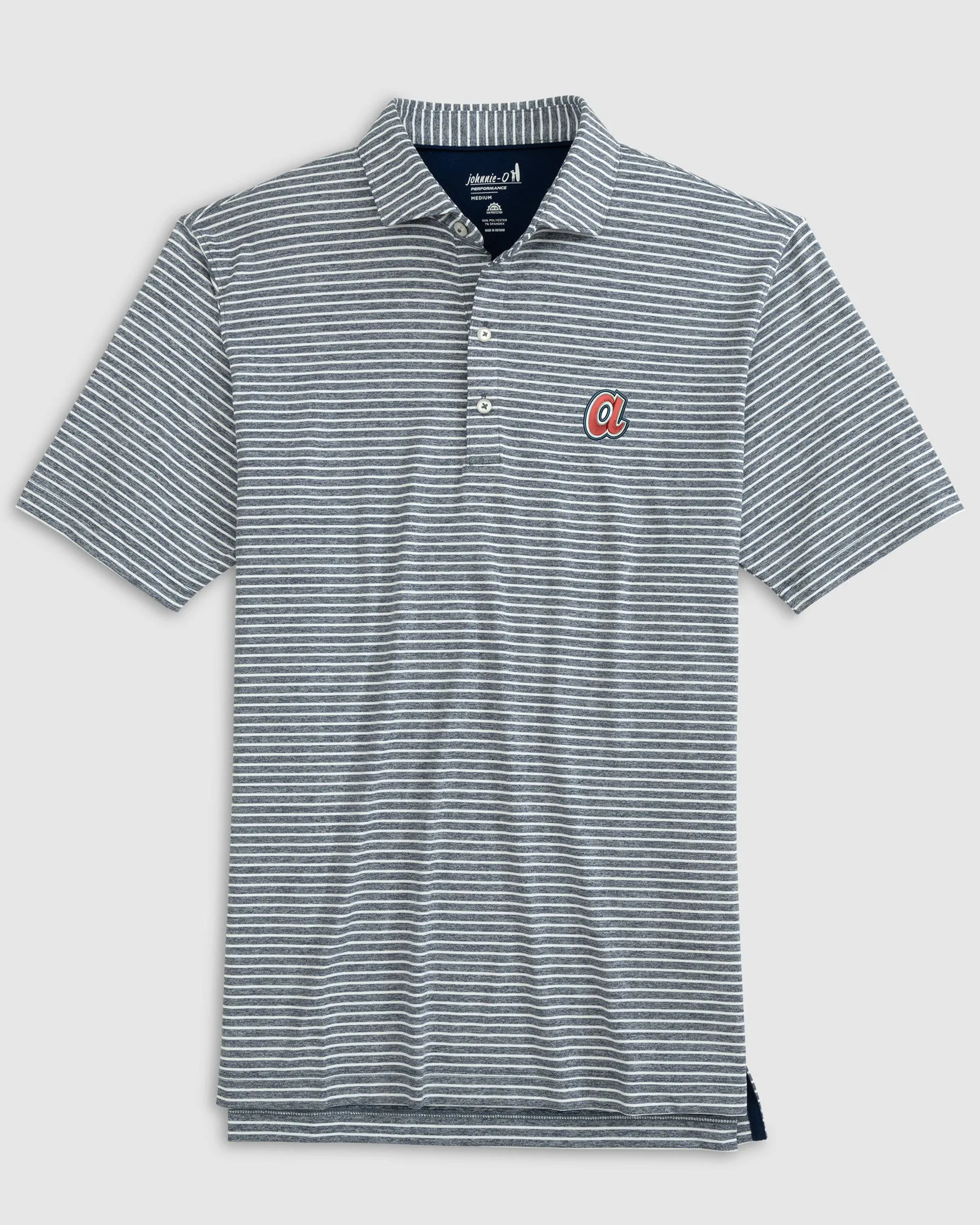 Atlanta Braves Clipperr Striped Jersey Performance Polo - Cooperstown Logo