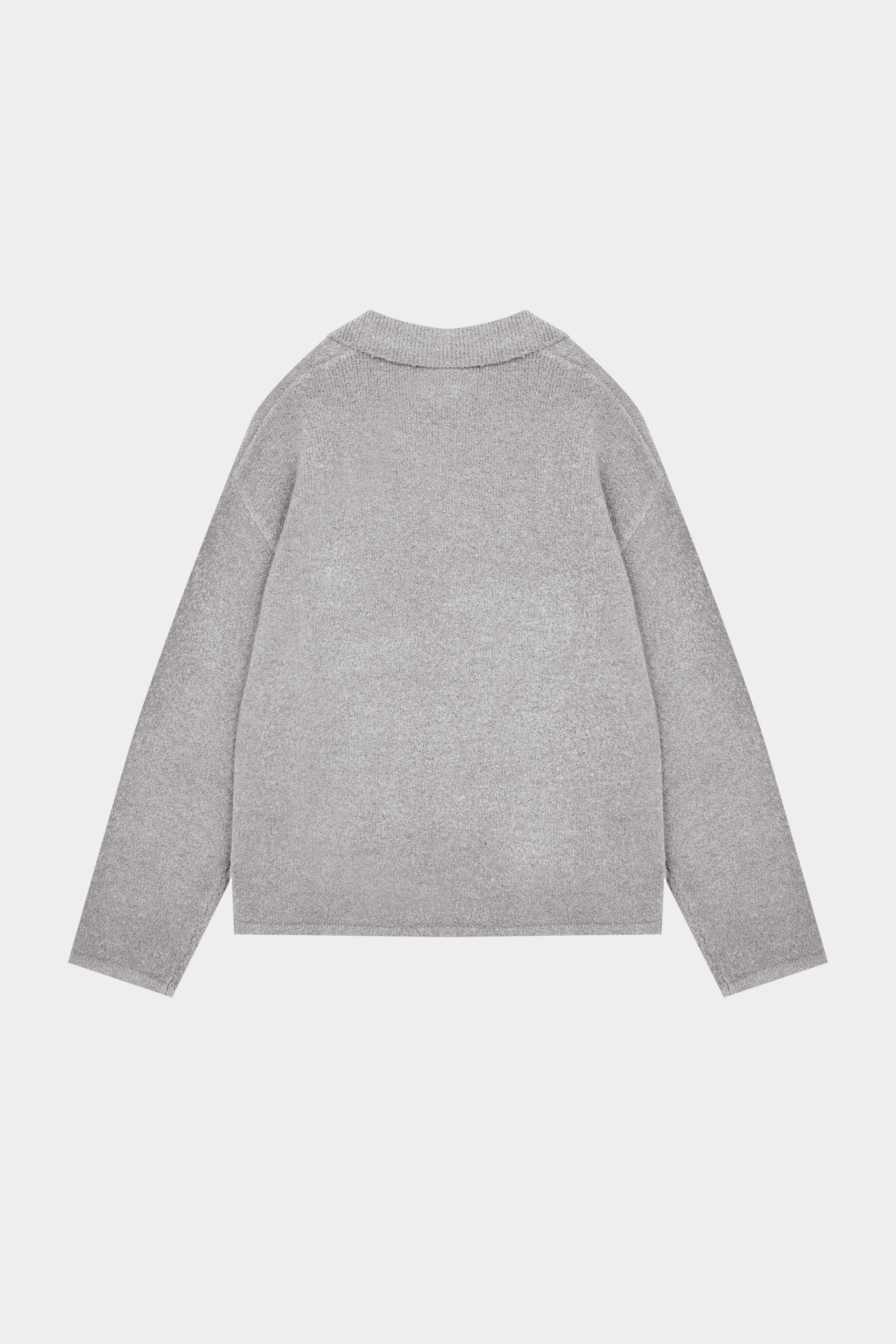 BOUCLE KNIT LONG SLEEVE POLO - GREY MARL