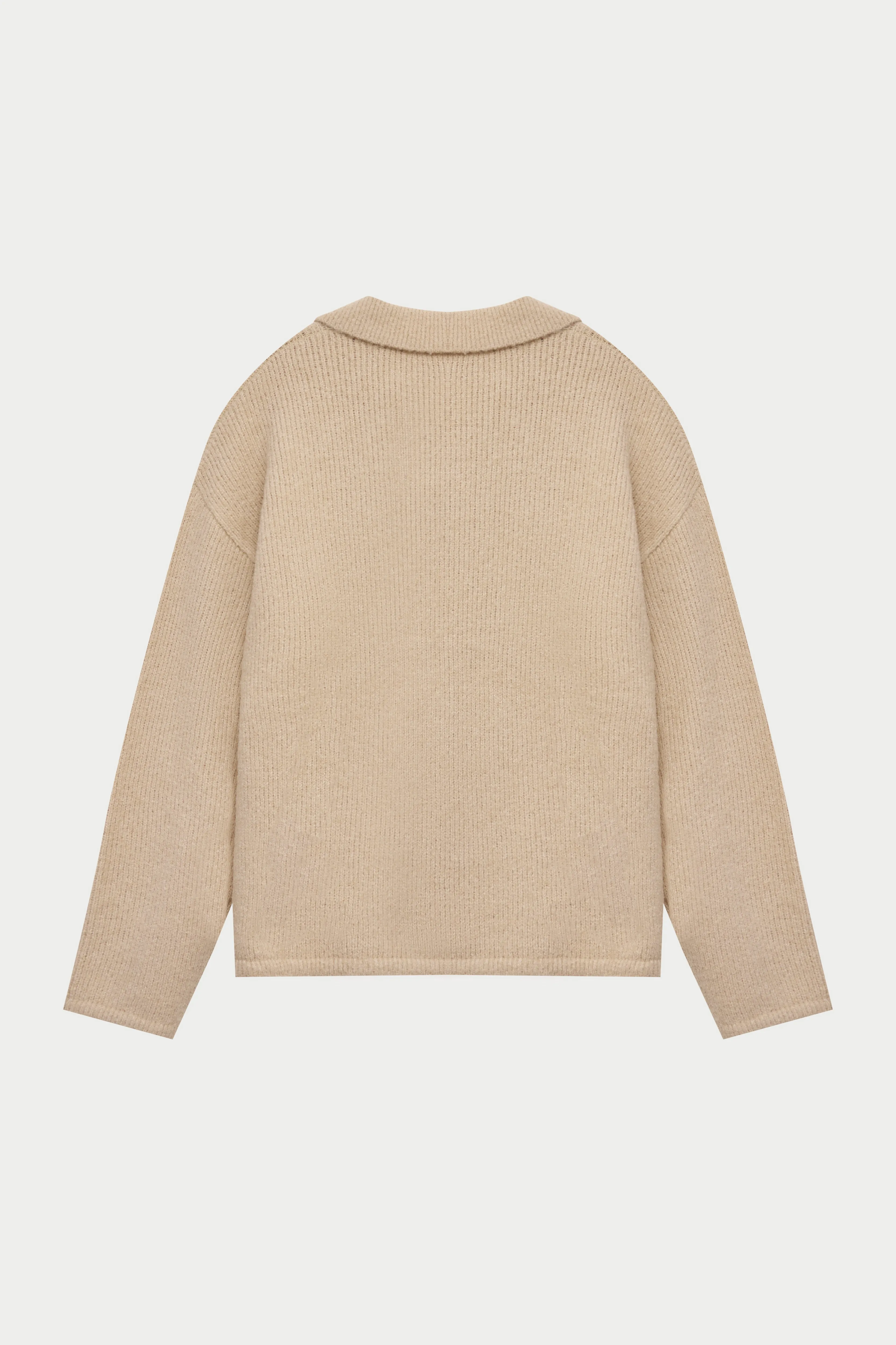 BOUCLE KNIT LONG SLEEVE POLO - STONE