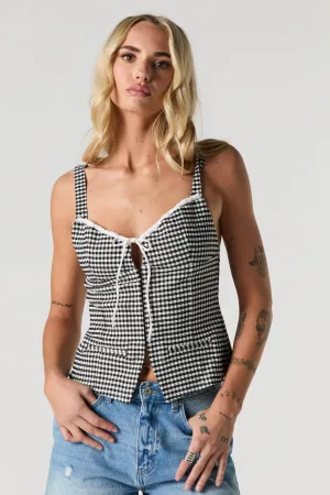Contrast Bow Trim Hook-and-Eye Corset Tank
