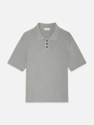 Cotton Silk Polo Sweater -- Grey Blue