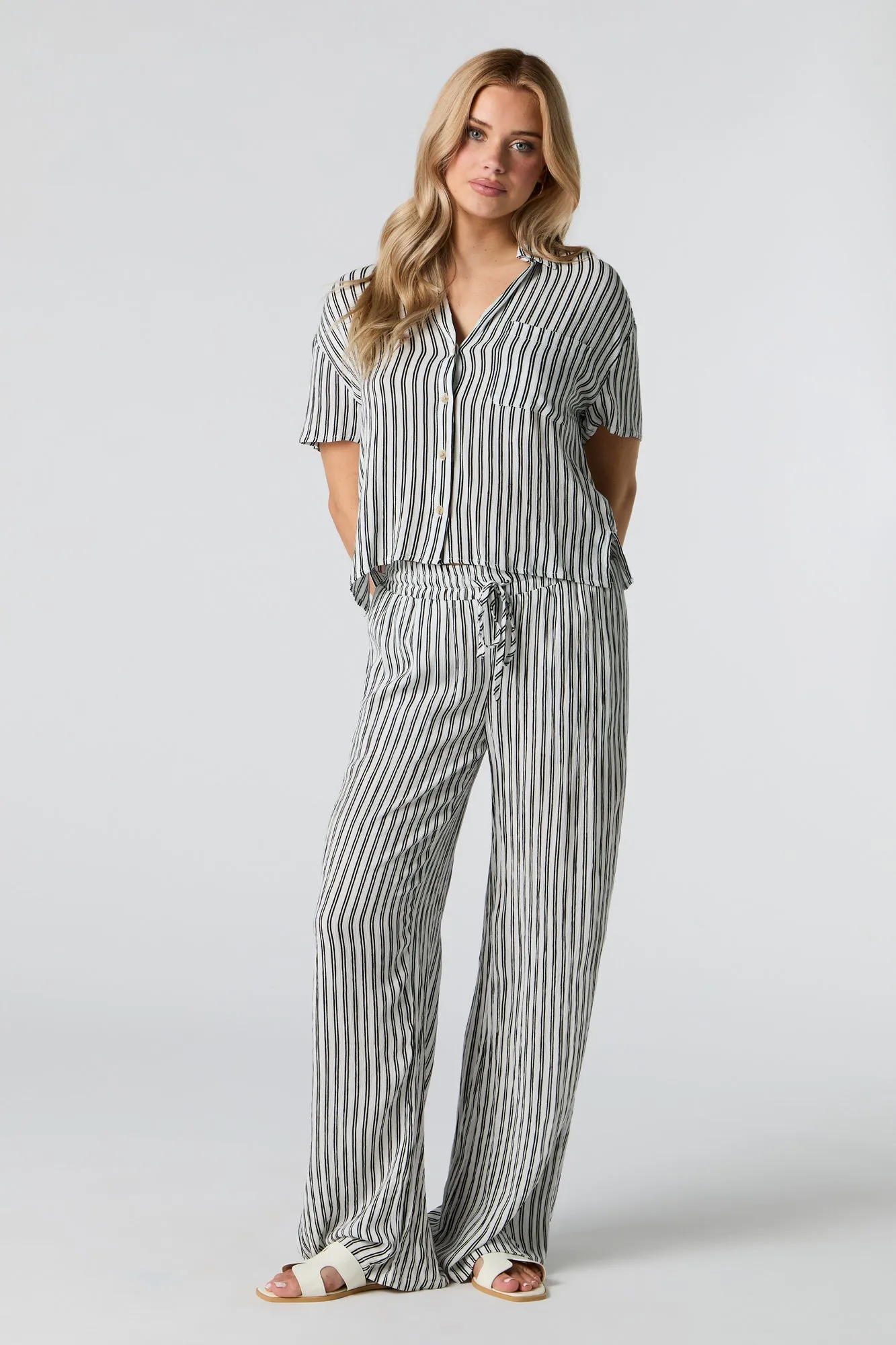 Crinkle Oversized Button-Up Top