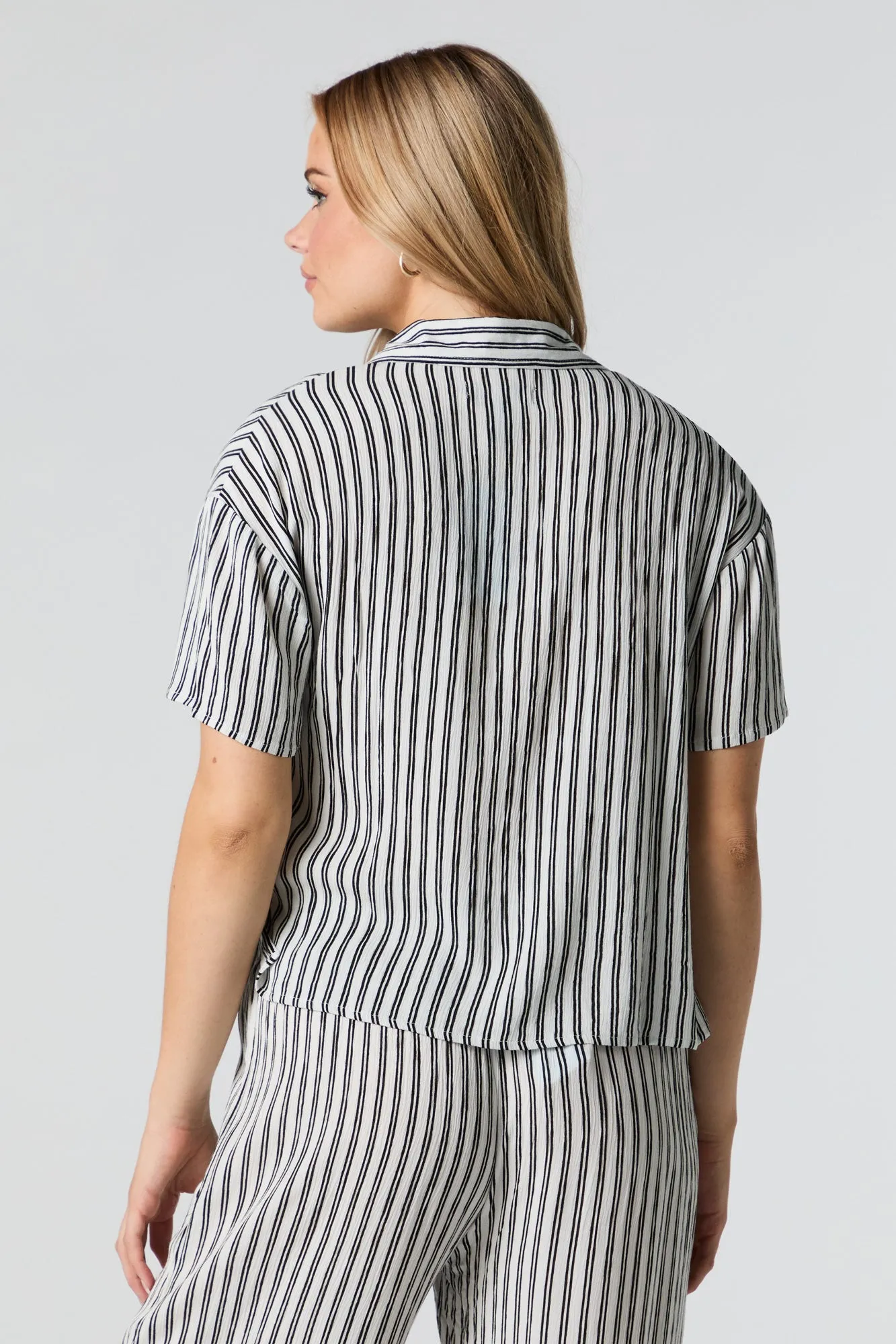 Crinkle Oversized Button-Up Top