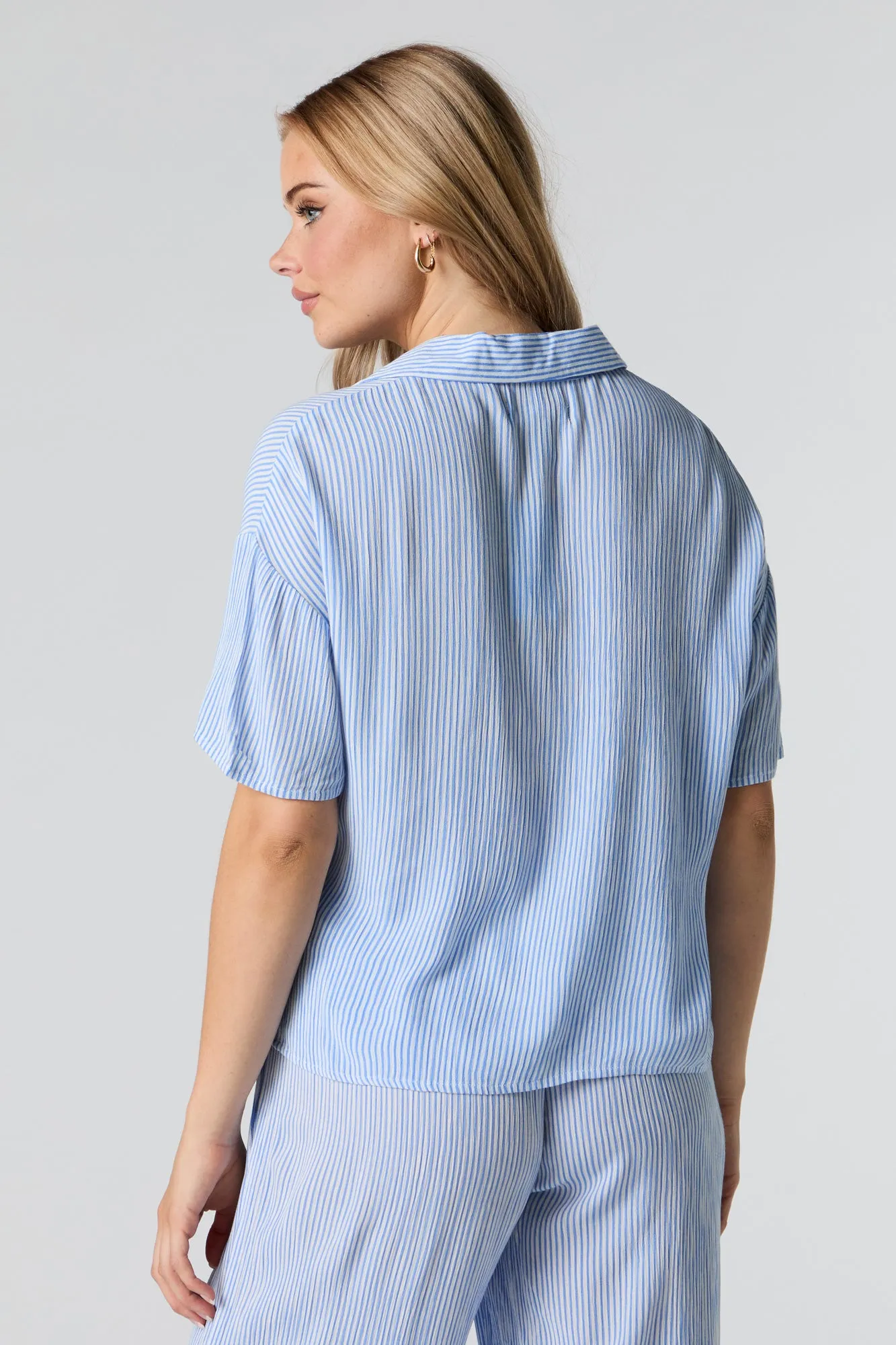 Crinkle Oversized Button-Up Top