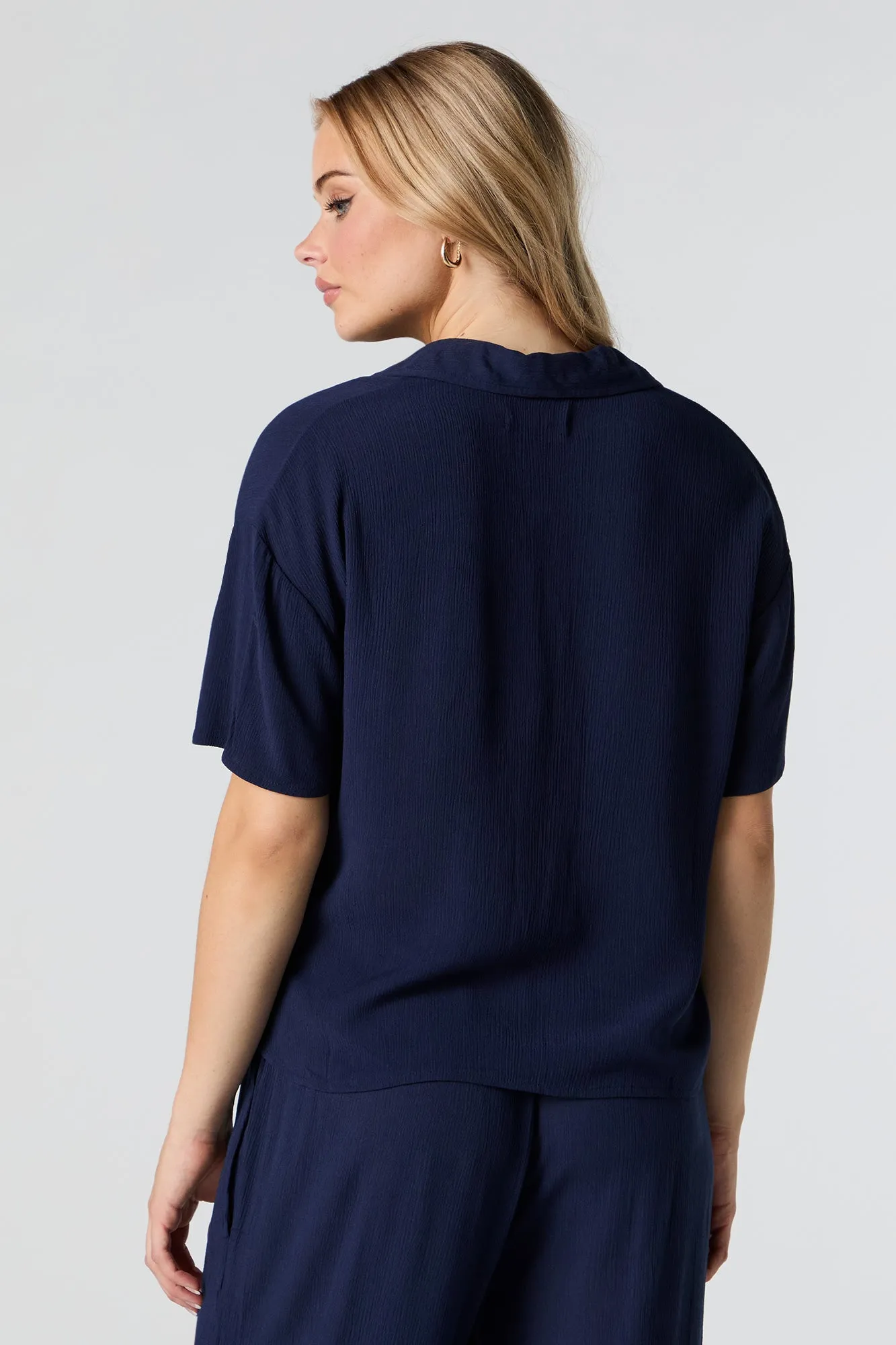 Crinkle Oversized Button-Up Top