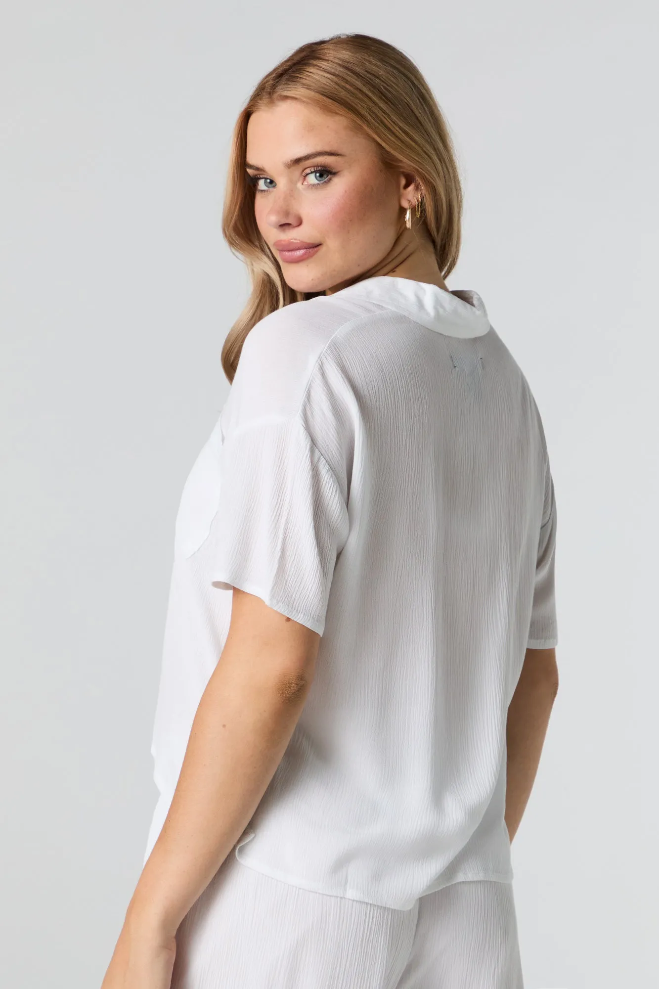 Crinkle Oversized Button-Up Top