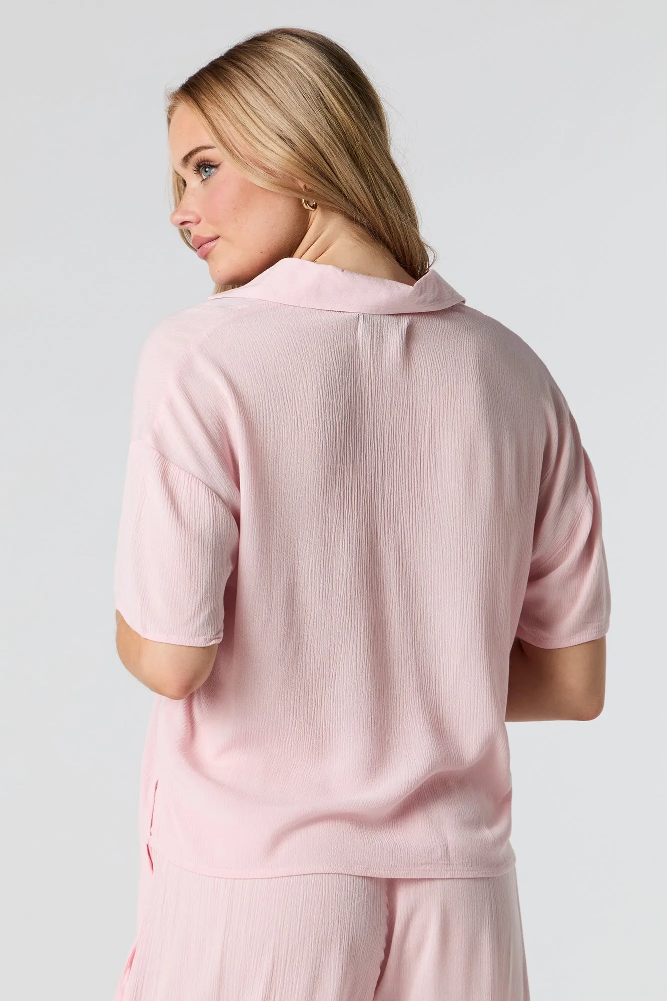 Crinkle Oversized Button-Up Top