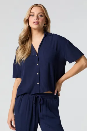 Crinkle Oversized Button-Up Top