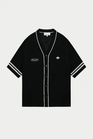CROCHET KNITTED BASEBALL SHIRT - BLACK