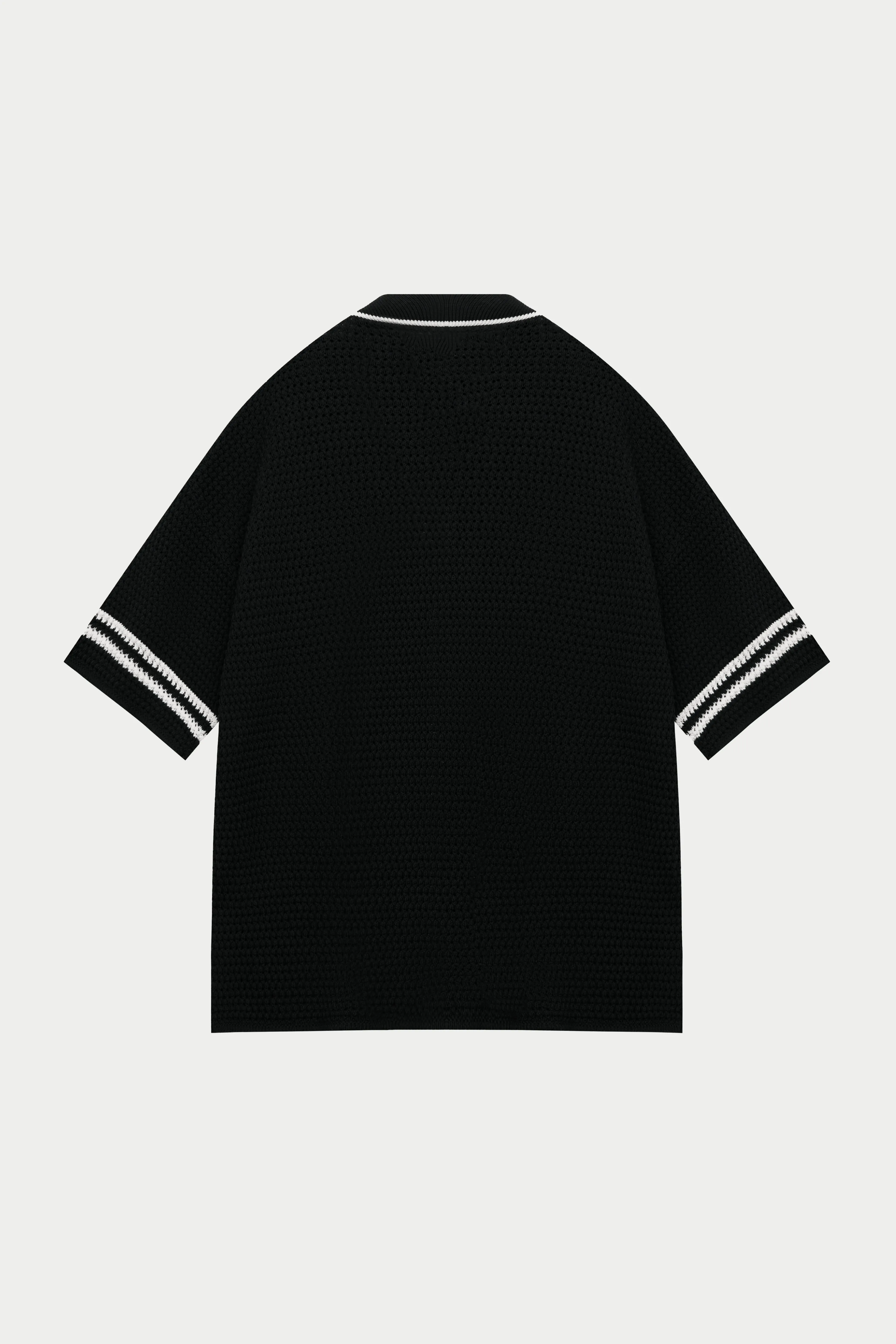 CROCHET KNITTED BASEBALL SHIRT - BLACK