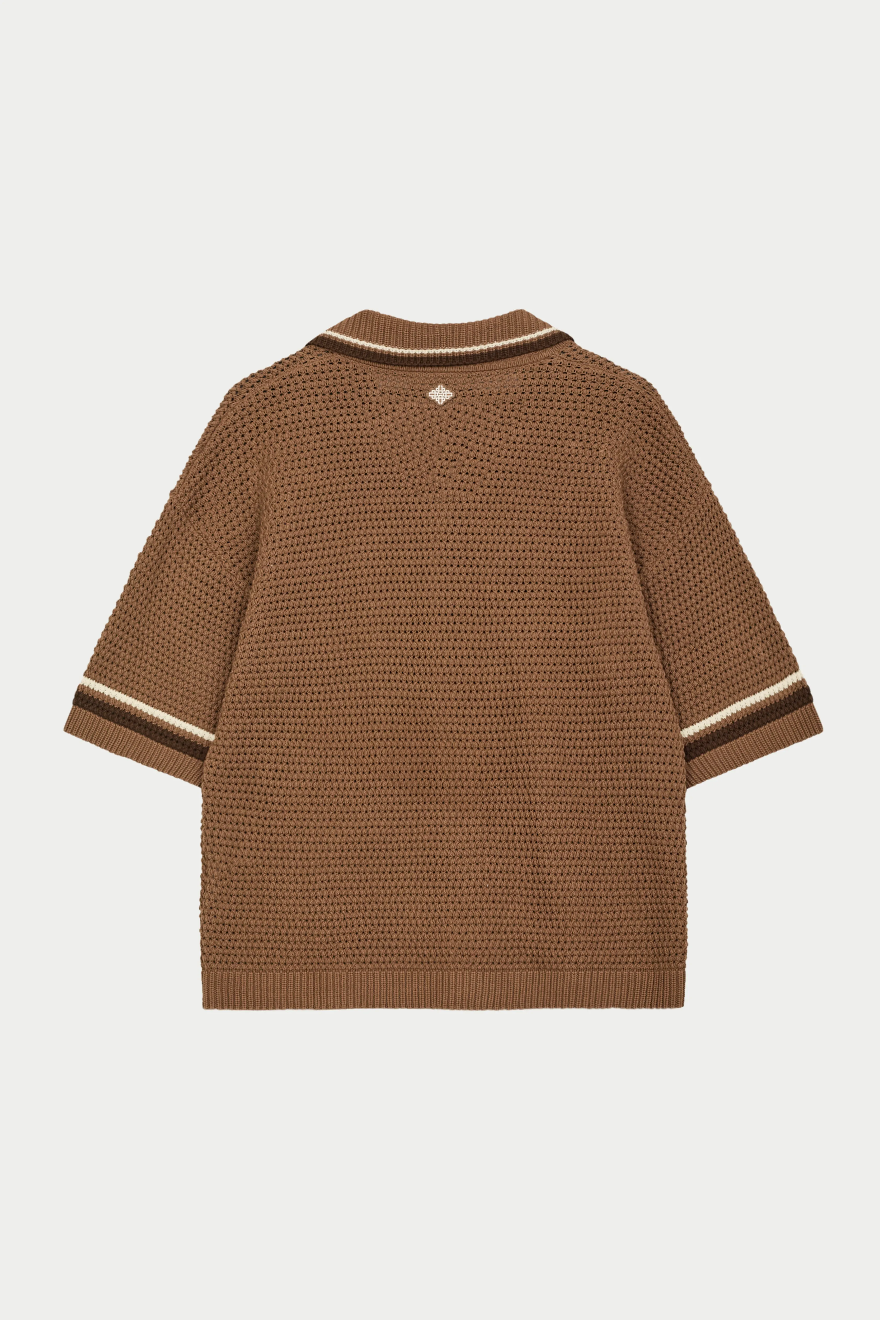 CROCHET KNITTED STRIPE SHIRT - BROWN