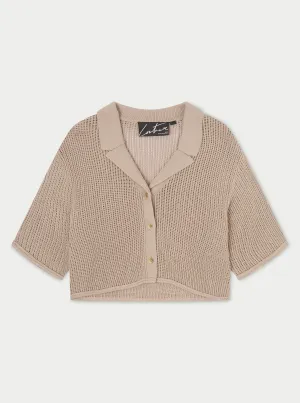 CROPPED KNITTED SHIRT - BEIGE