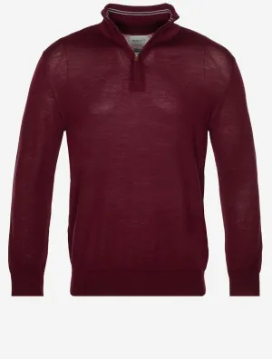 Extra Fine Merino Wool Half Zip Wine Red