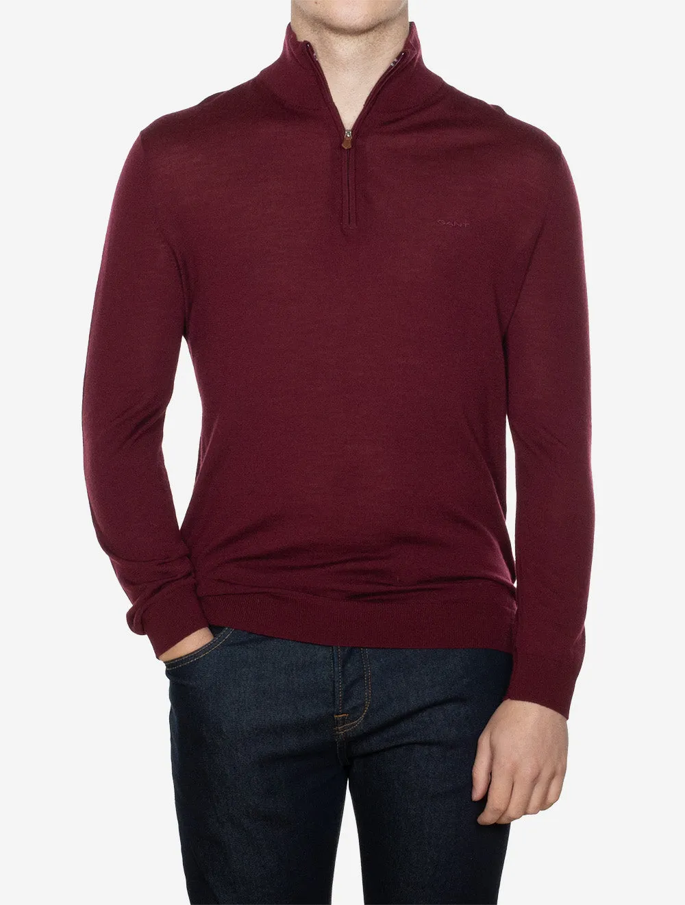 Extra Fine Merino Wool Half Zip Wine Red