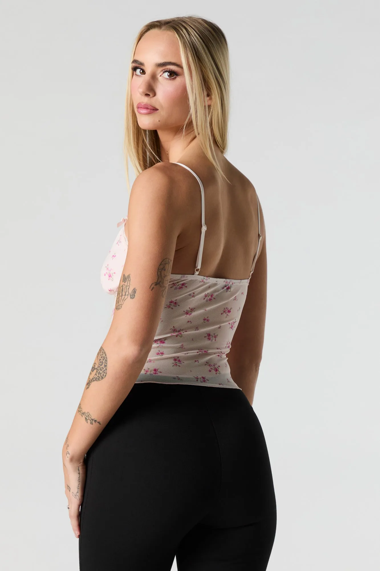 Floral Mesh Lace Trim Cami