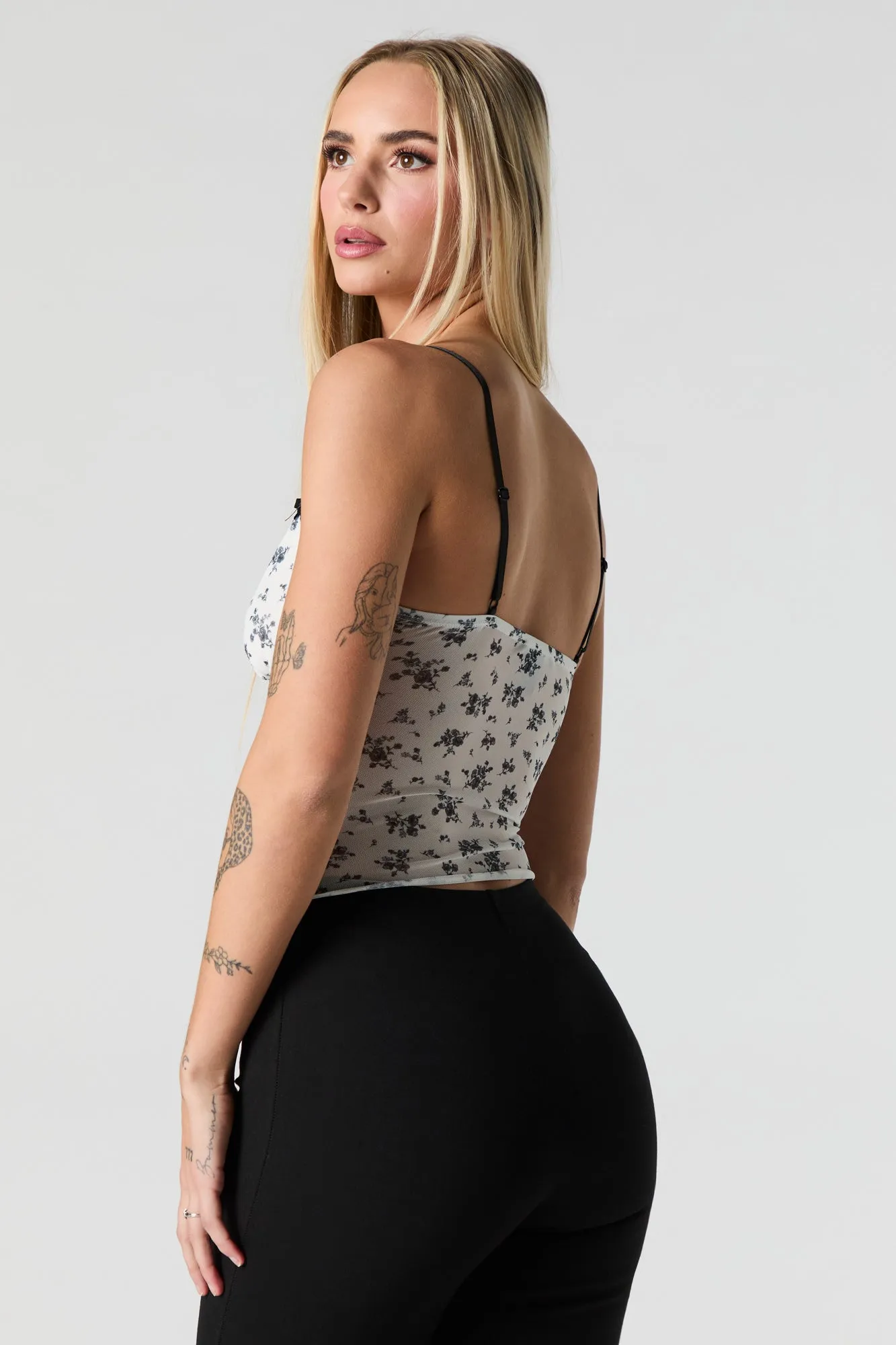 Floral Mesh Lace Trim Cami