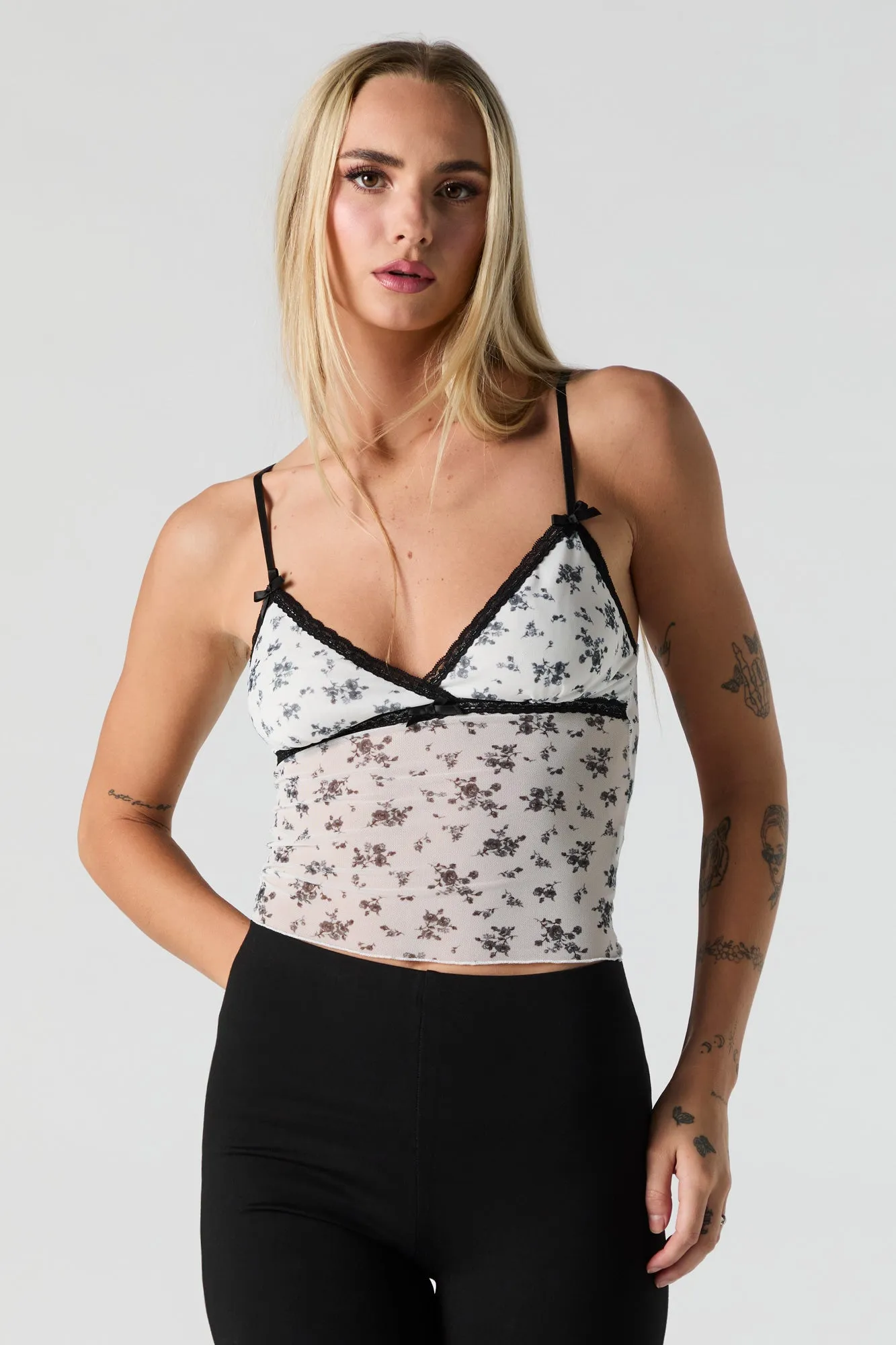 Floral Mesh Lace Trim Cami