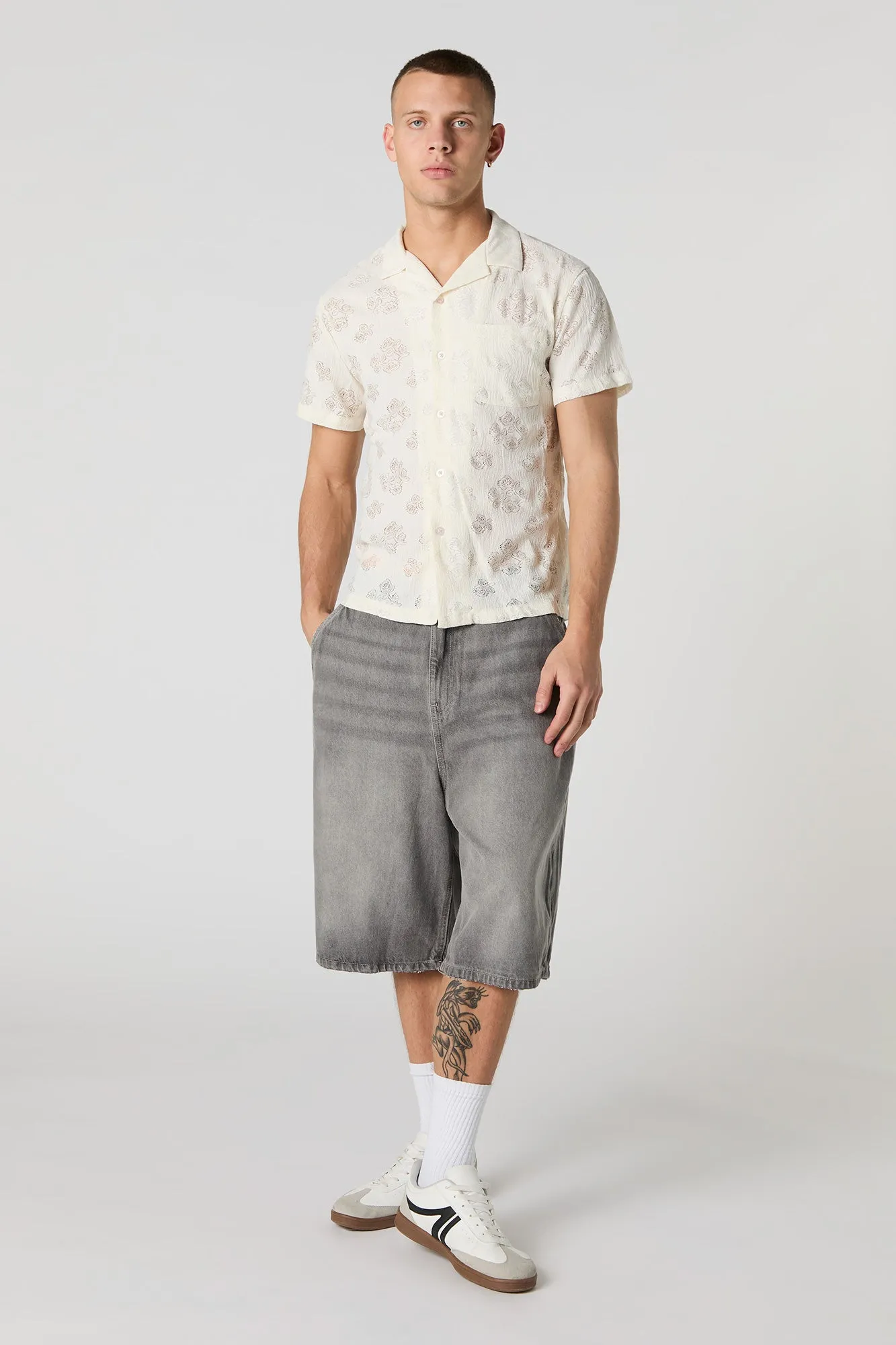 Floral Pointelle Knit Button-Up Top