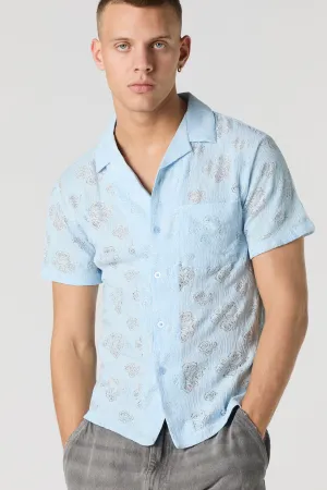 Floral Pointelle Knit Button-Up Top