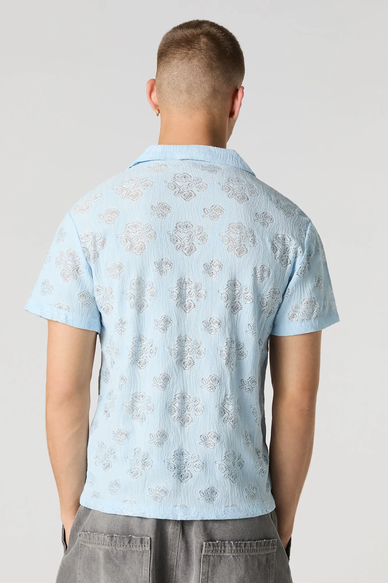 Floral Pointelle Knit Button-Up Top
