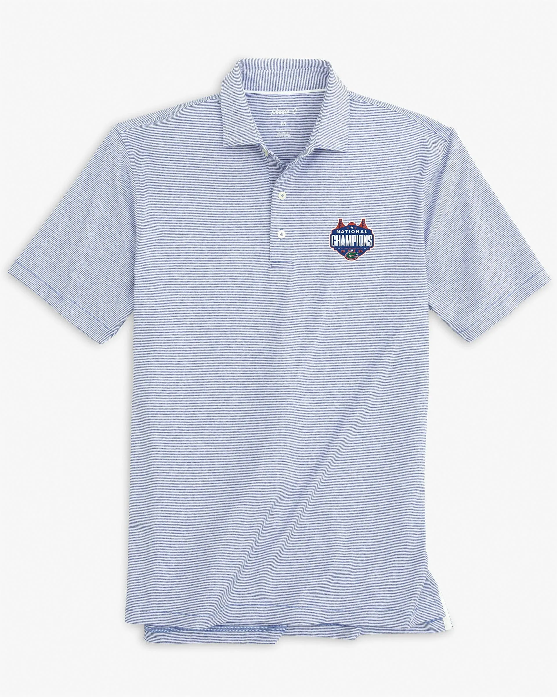 Florida Lyndonn Striped Jersey Performance Polo - 2025 Men's College Basketball Champions Logo