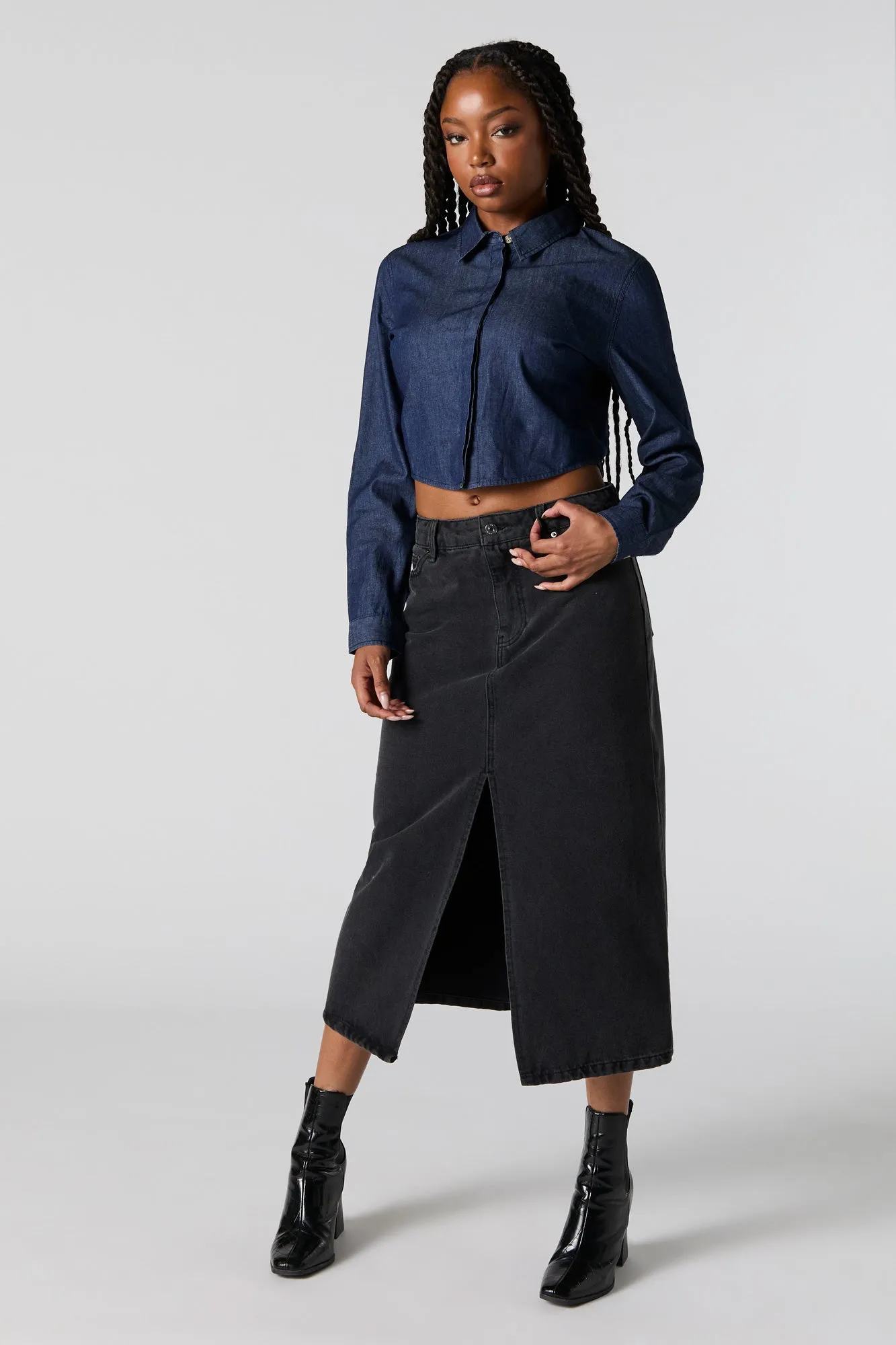 Haut boutonné court en denim