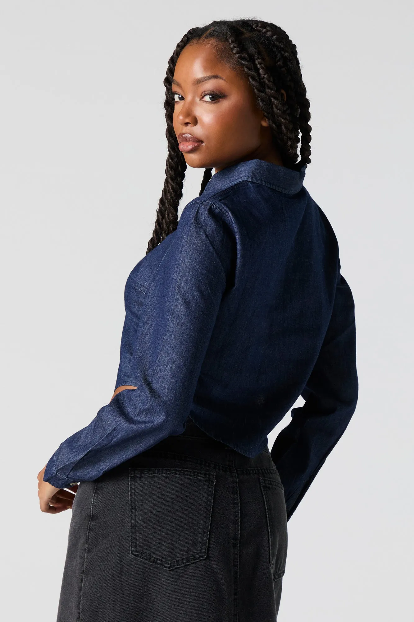Haut boutonné court en denim