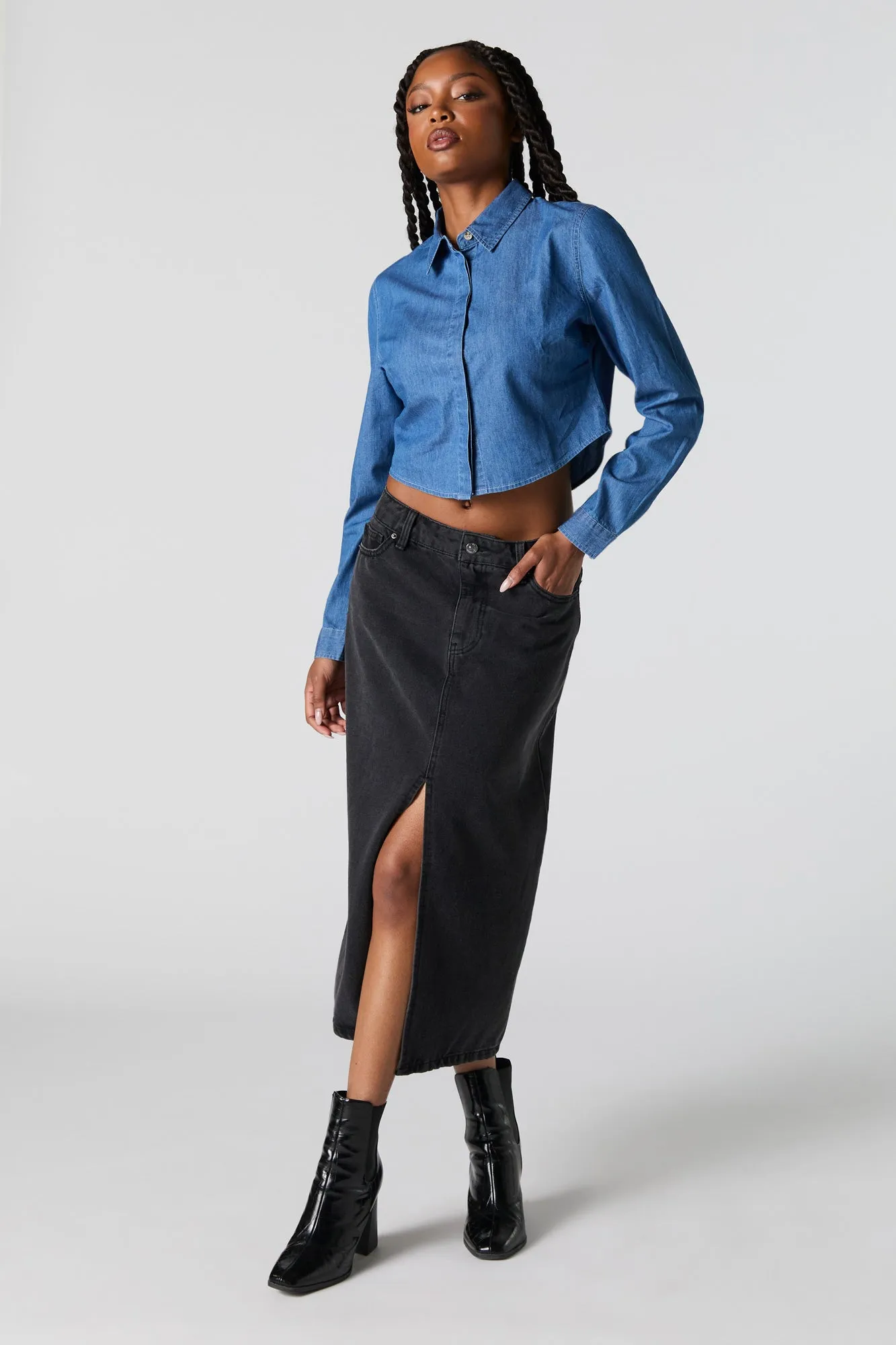 Haut boutonné court en denim