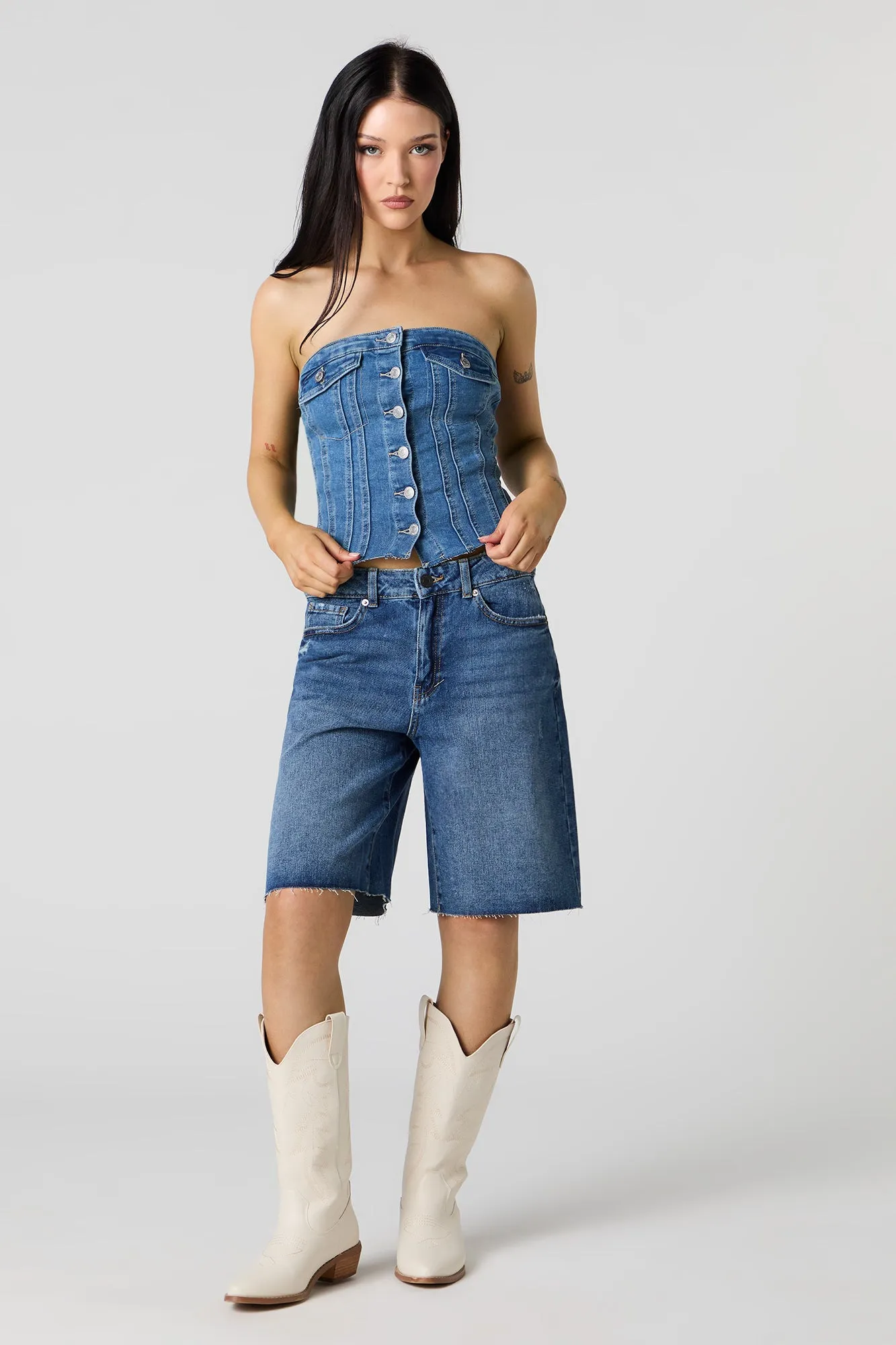 Haut-tube en denim boutonné à l'avant