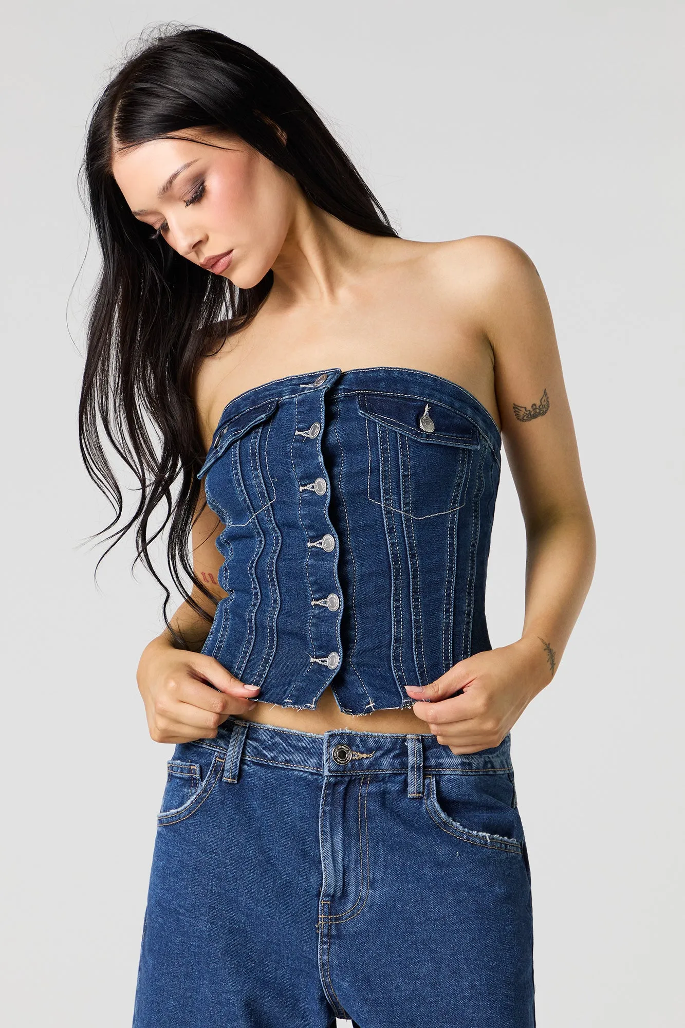 Haut-tube en denim boutonné à l'avant