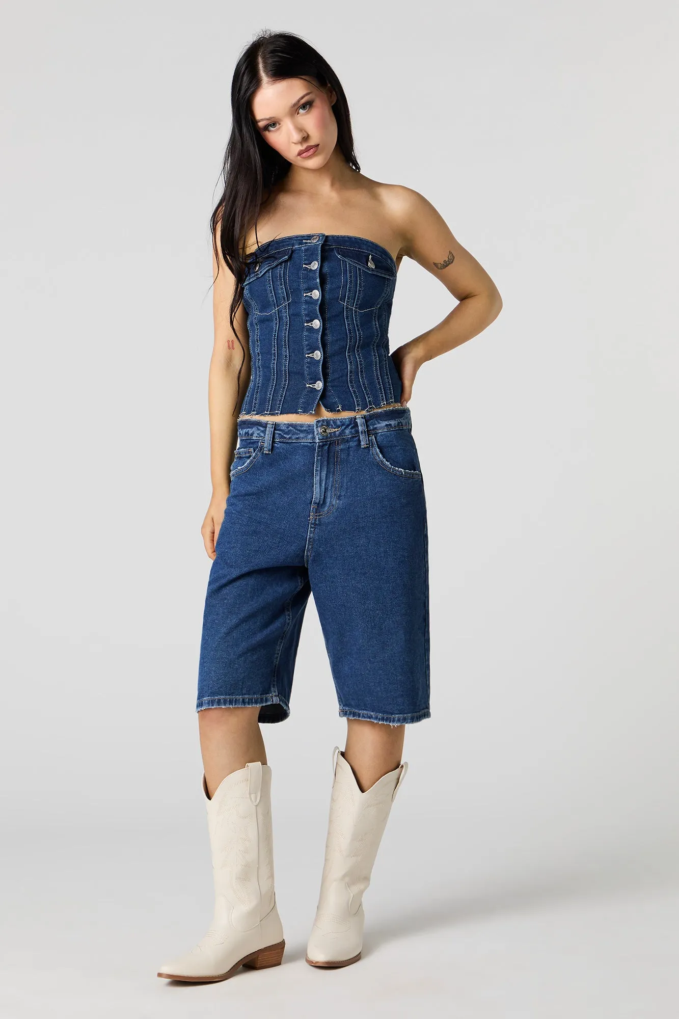 Haut-tube en denim boutonné à l'avant