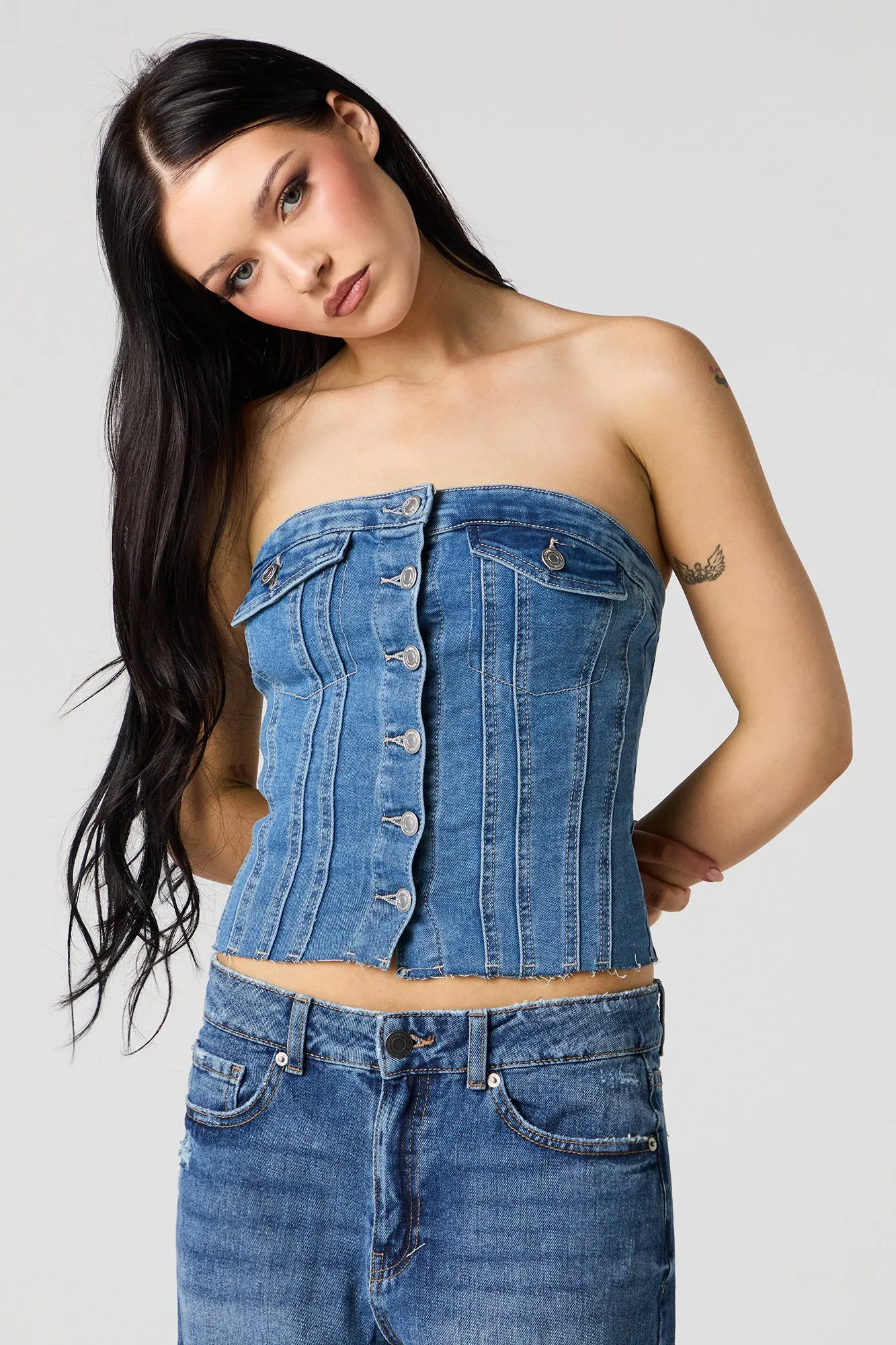 Haut-tube en denim boutonné à l'avant