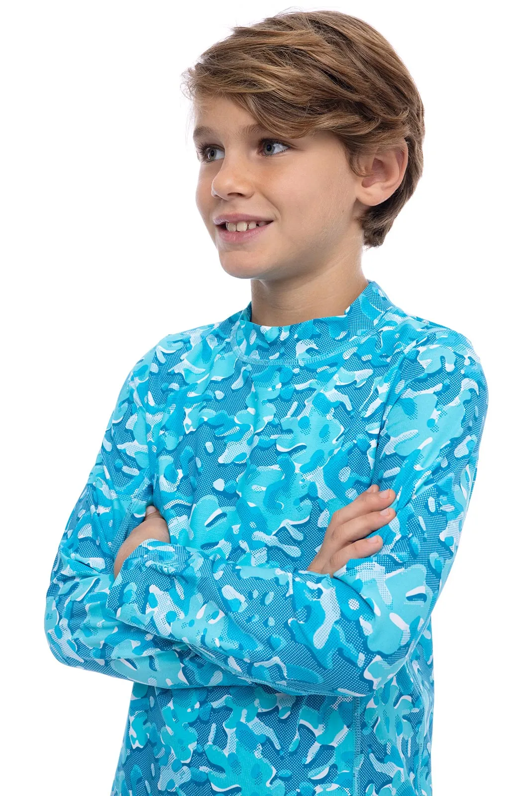 Kid's Sandshark Long Sleeve Surf Shirt | Aruba Blue Sea Camo