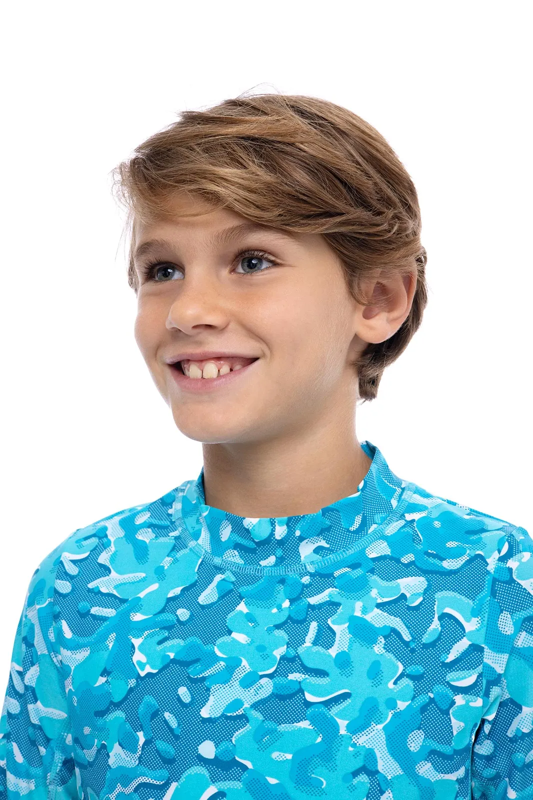 Kid's Sandshark Long Sleeve Surf Shirt | Aruba Blue Sea Camo