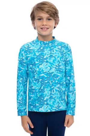 Kid's Sandshark Long Sleeve Surf Shirt | Aruba Blue Sea Camo