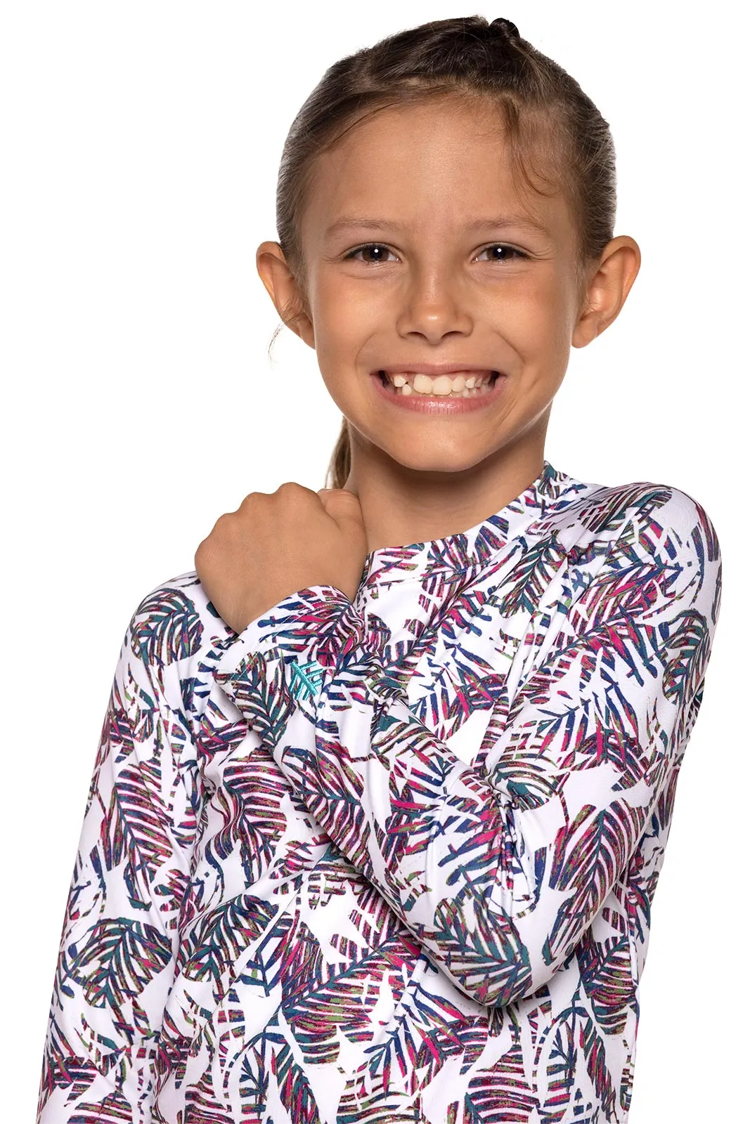 Kid's Sandshark Long Sleeve Surf Shirt | Magnolia Pink Beach Leaves