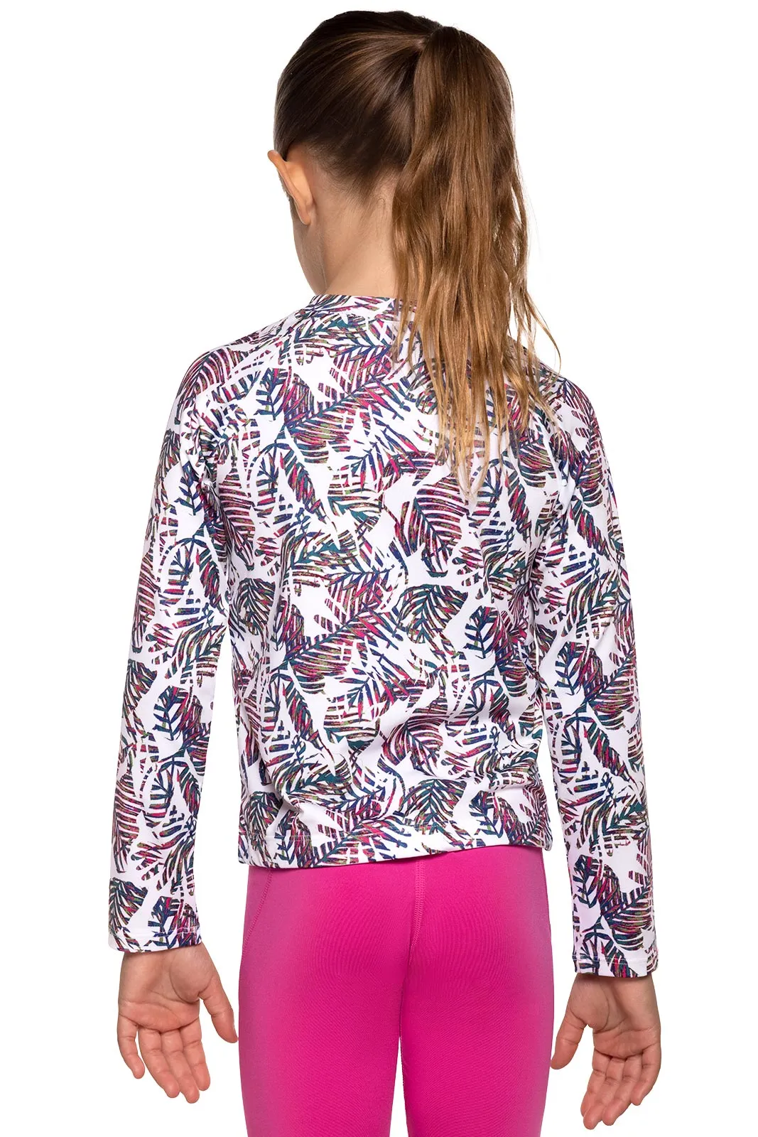 Kid's Sandshark Long Sleeve Surf Shirt | Magnolia Pink Beach Leaves