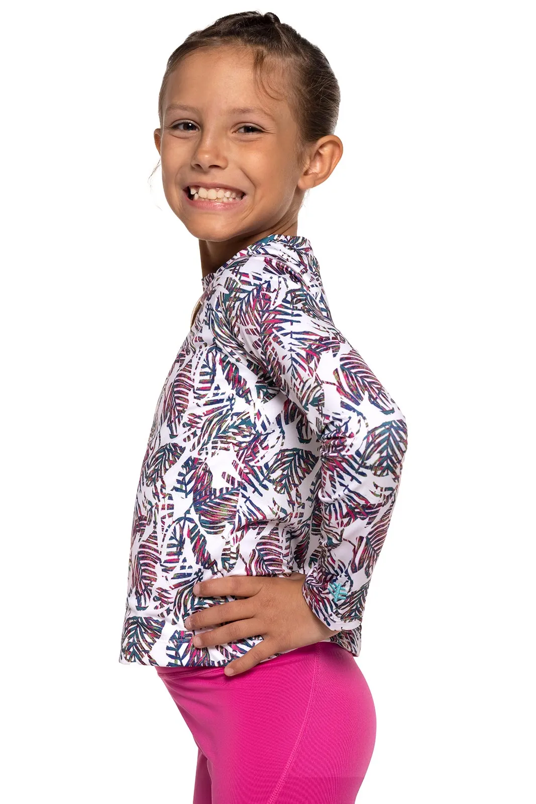 Kid's Sandshark Long Sleeve Surf Shirt | Magnolia Pink Beach Leaves