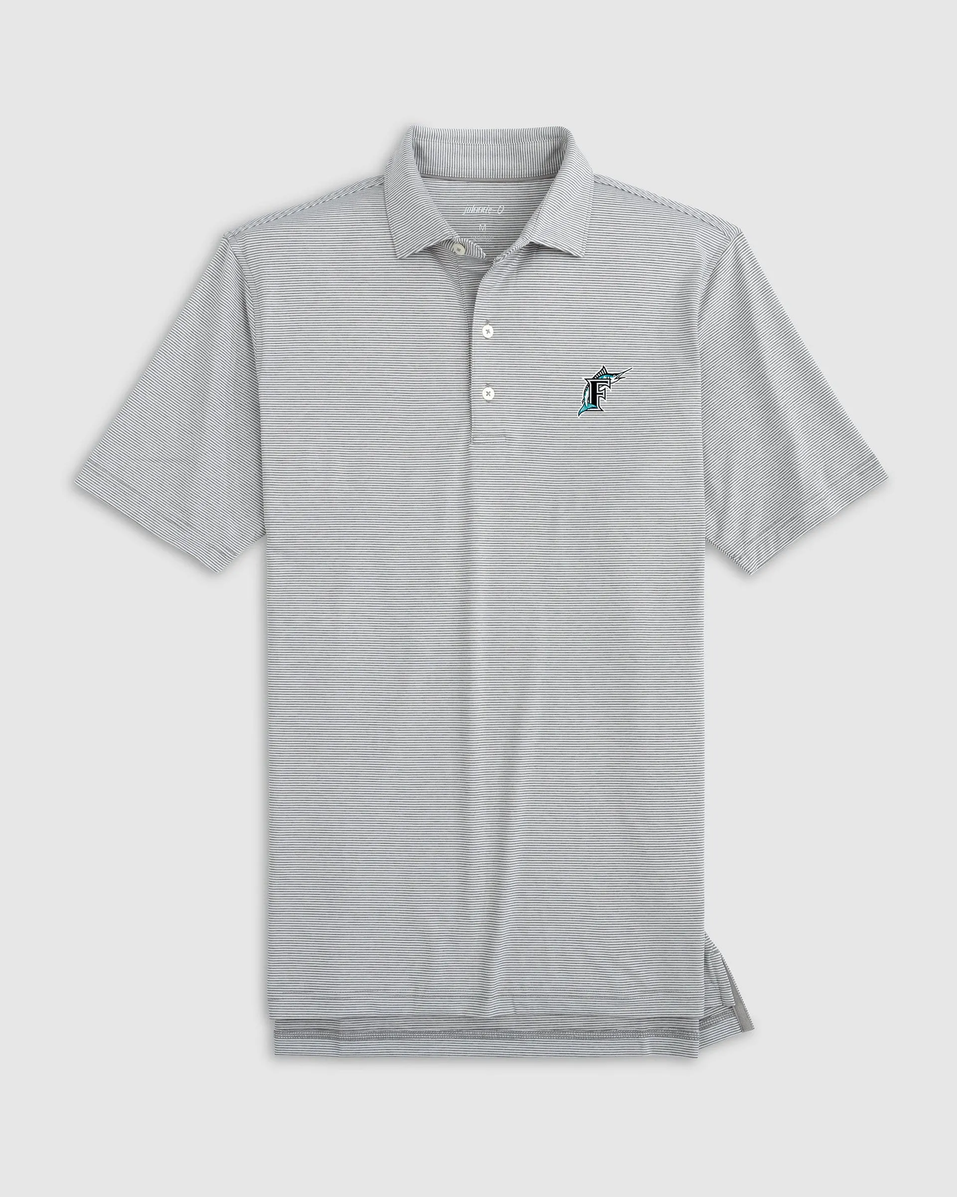 Miami Marlins Lyndonn Performance Jersey Striped Polo - Cooperstown Logo