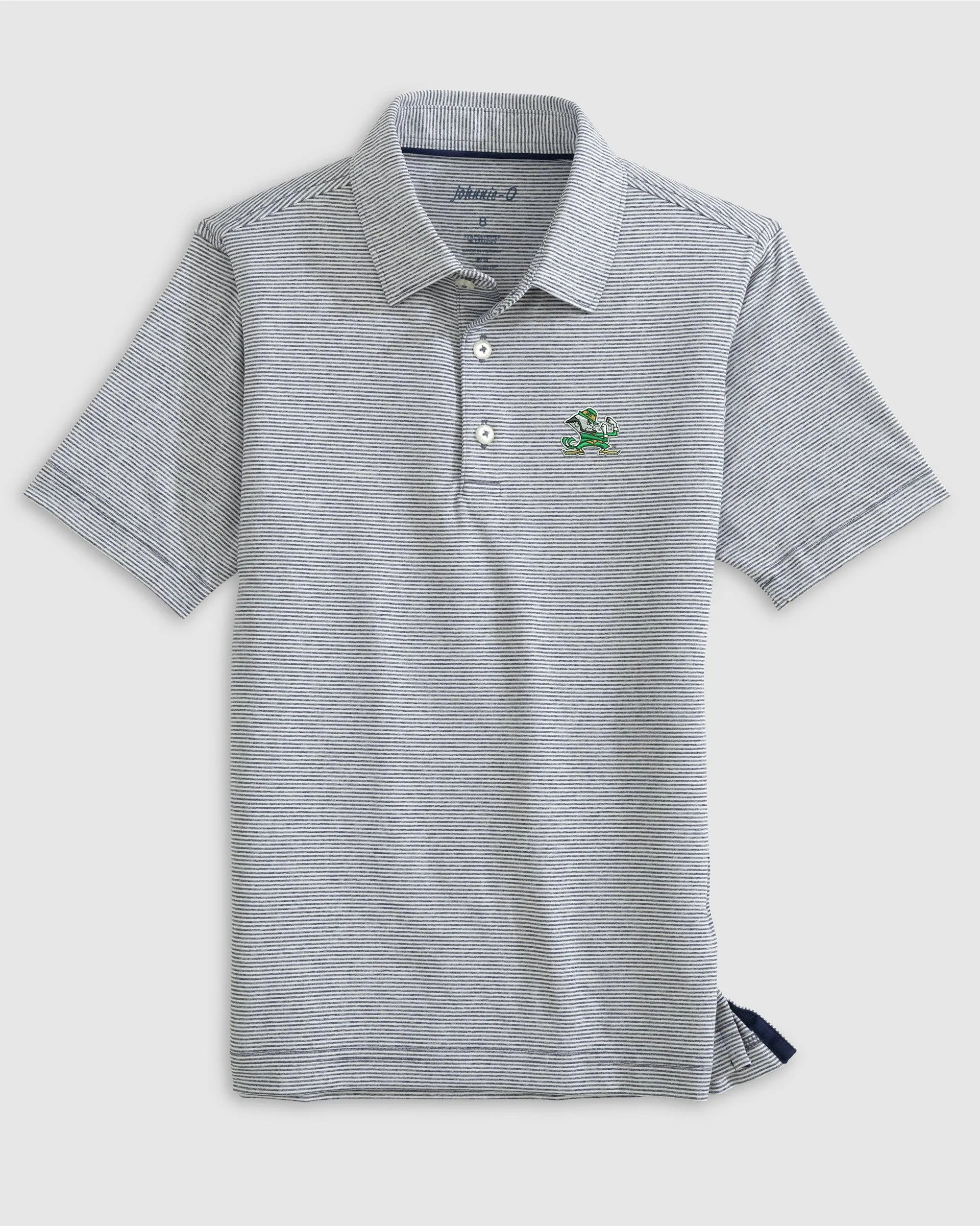 Notre Dame Lyndonn Jr. Striped Jersey Performance Polo - Leprechaun Logo