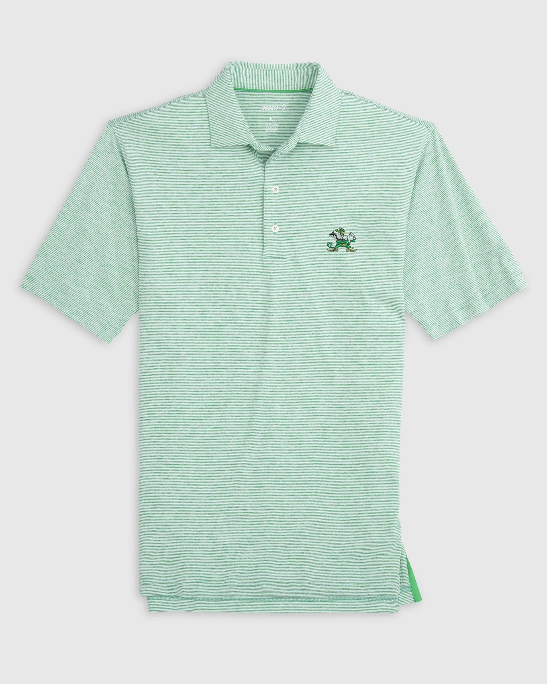 Notre Dame Lyndonn Striped Jersey Performance Polo - Leprechaun Logo