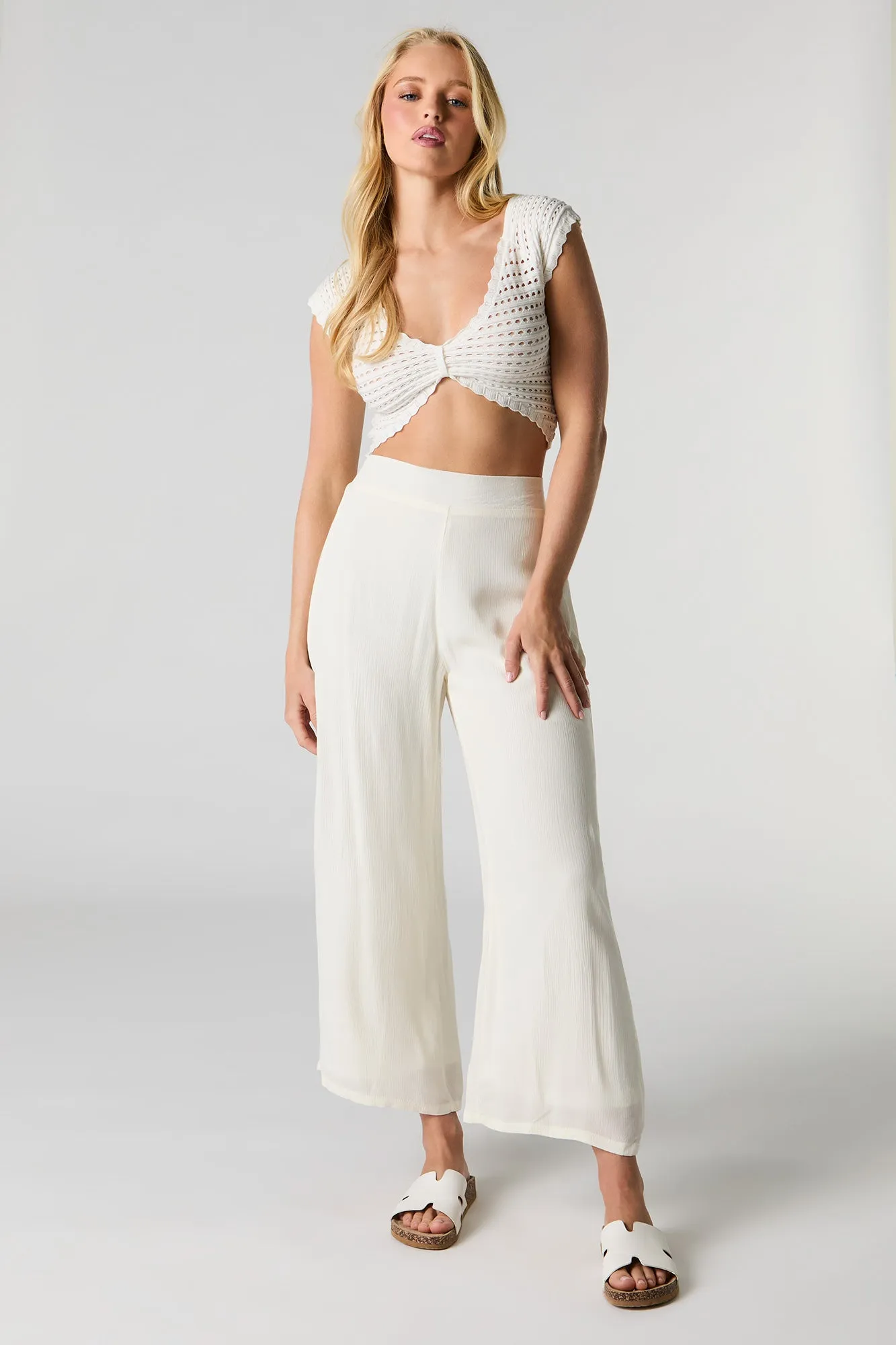 Open Knit V-Neck Crop Top