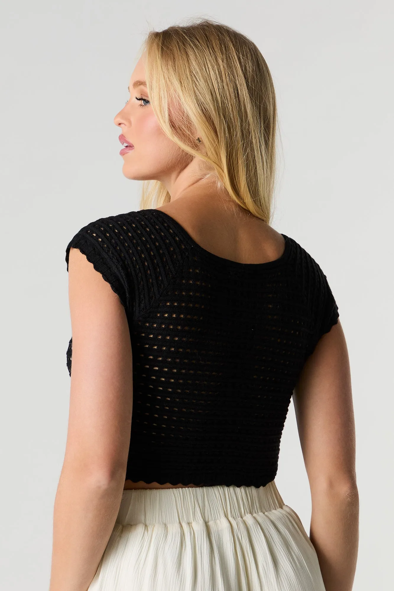 Open Knit V-Neck Crop Top