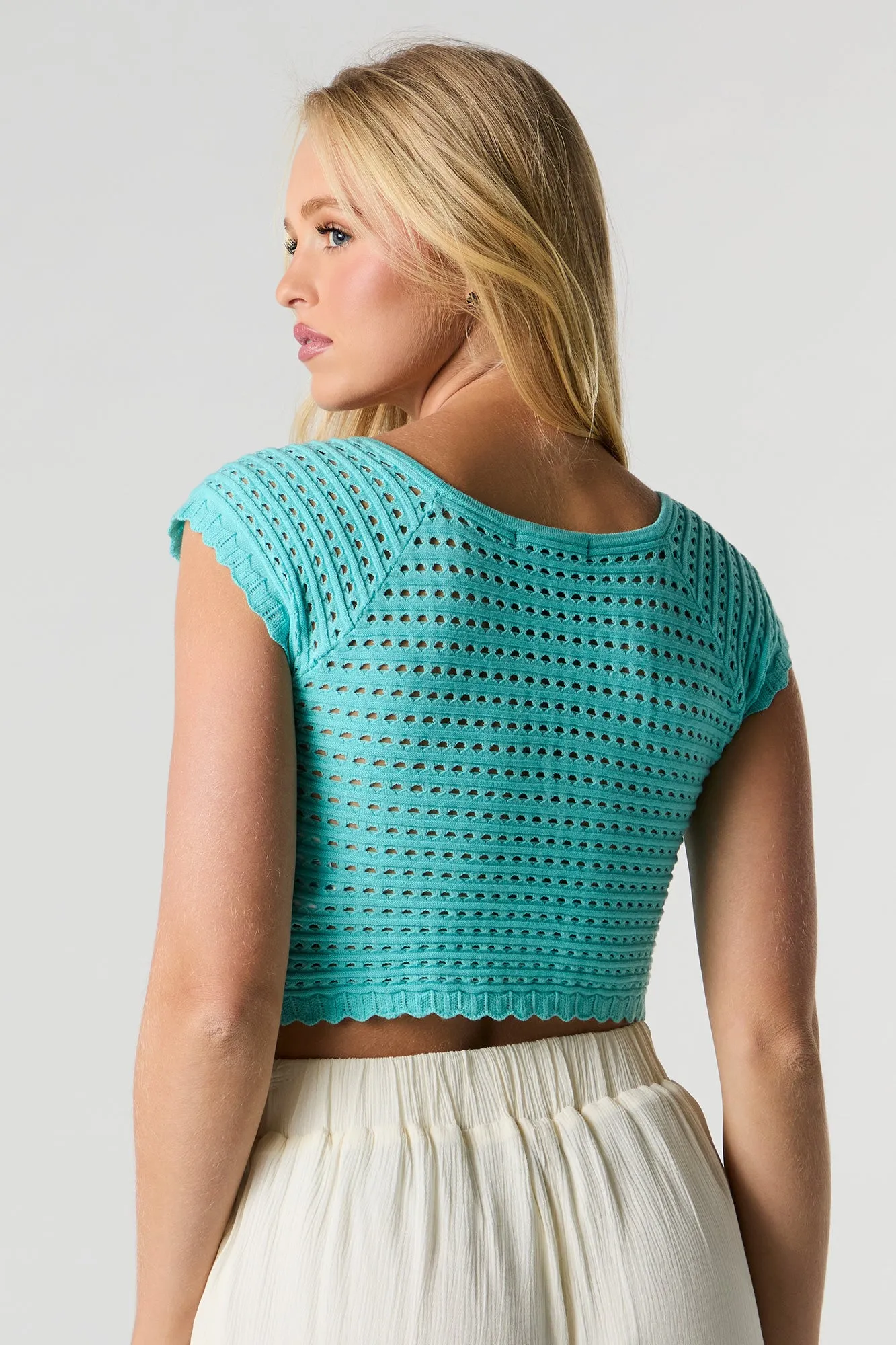 Open Knit V-Neck Crop Top