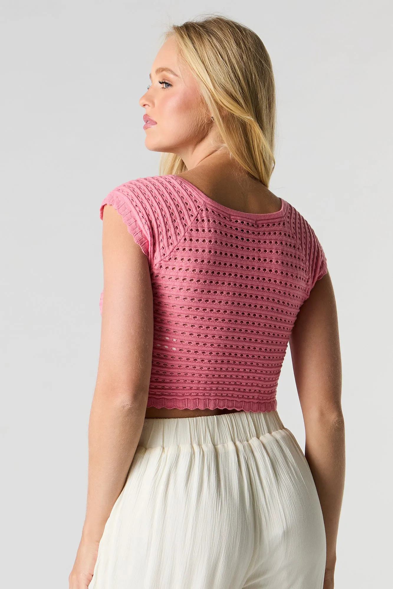 Open Knit V-Neck Crop Top