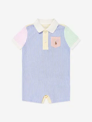 Ralph Lauren Baby Boys Striped Logo Romper in Blue