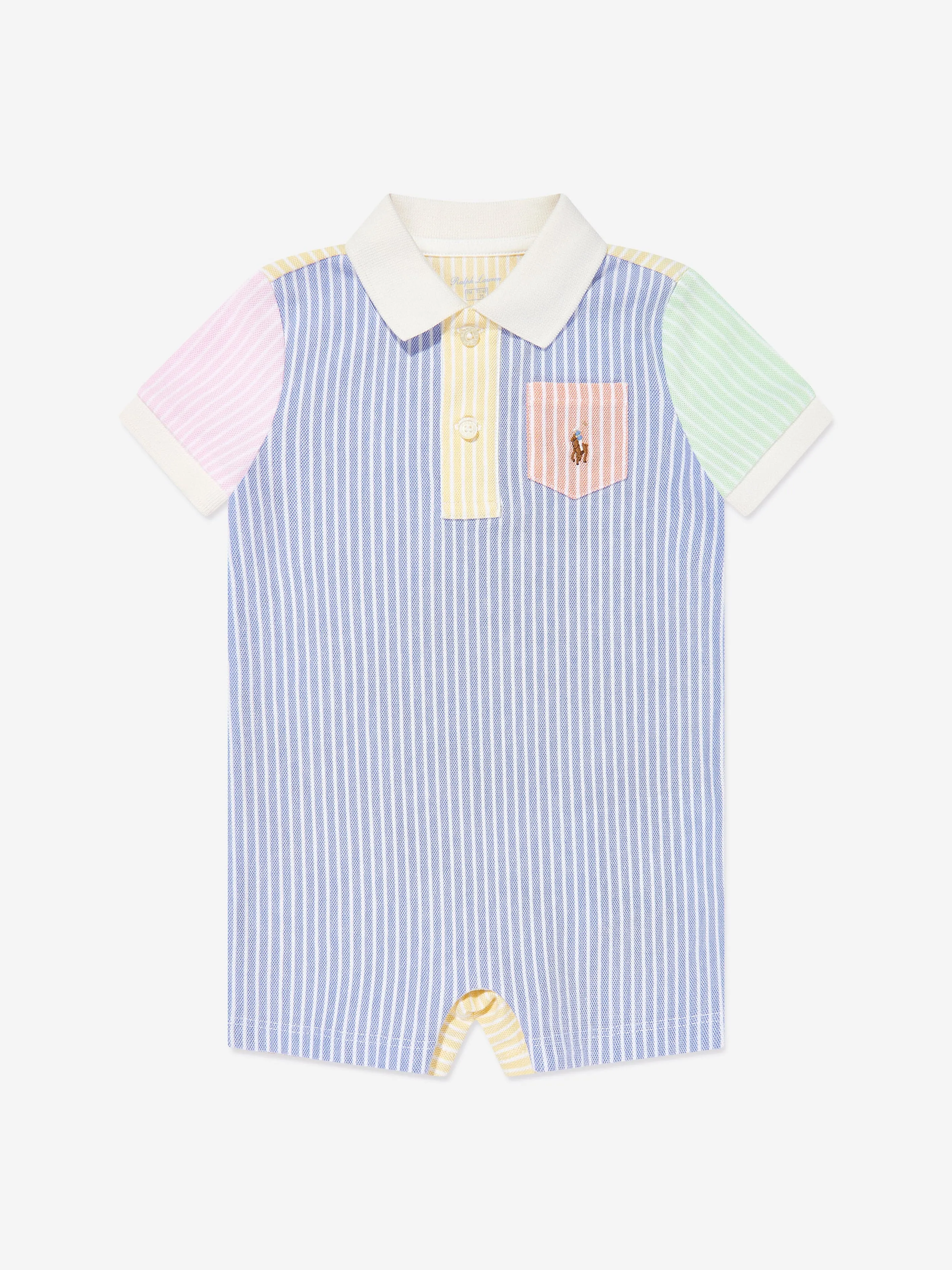 Ralph Lauren Baby Boys Striped Logo Romper in Blue