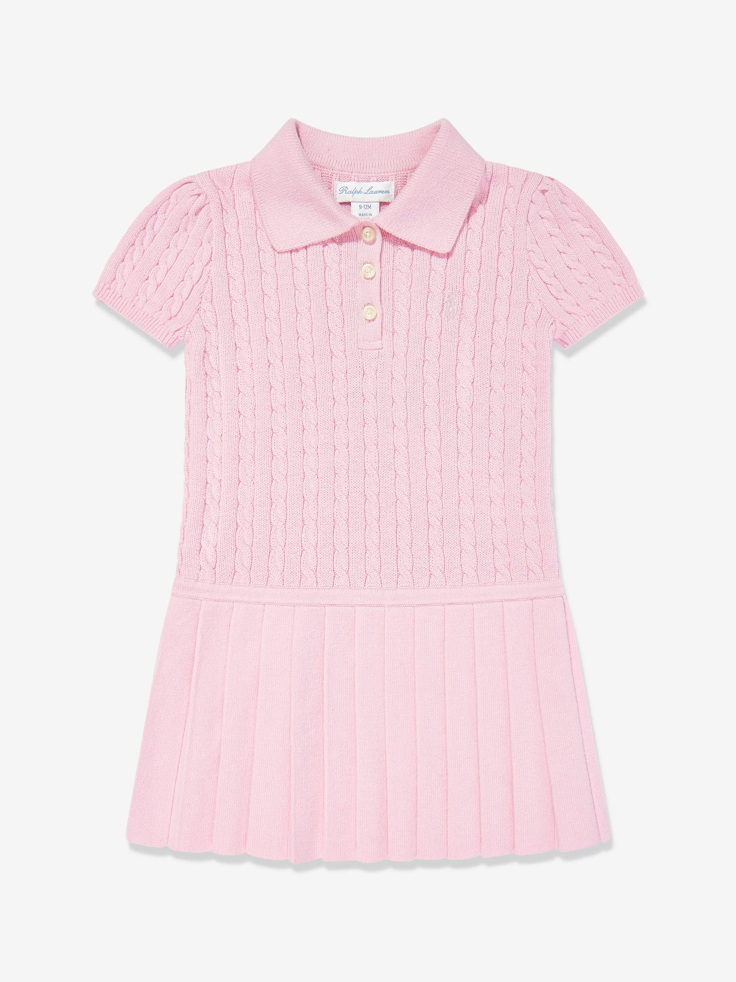 Ralph Lauren Baby Girls Mini Cable Knit Dress in Pink