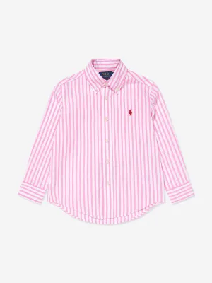 Ralph Lauren Boys Striped Logo Shirt in Pink