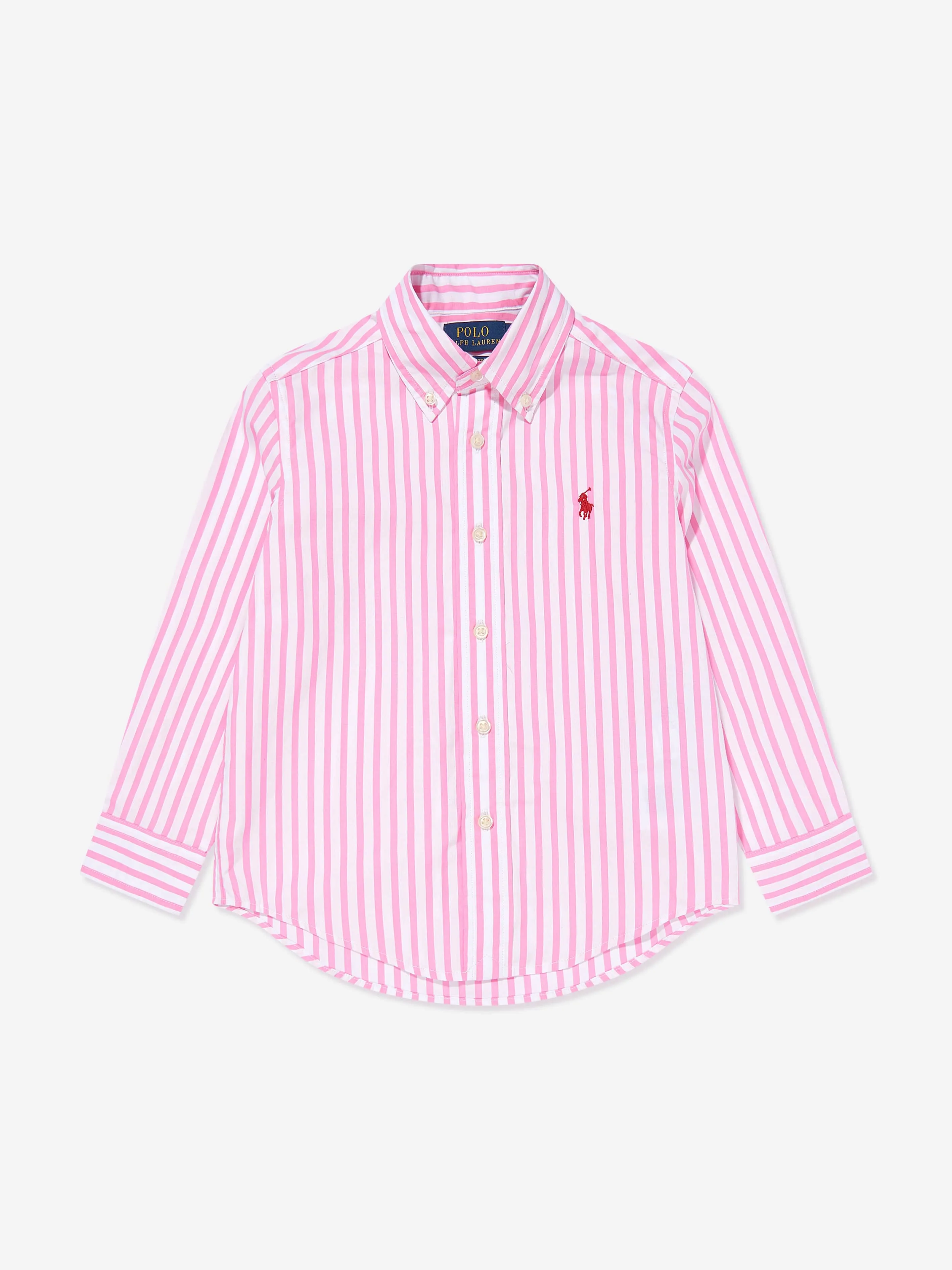 Ralph Lauren Boys Striped Logo Shirt in Pink